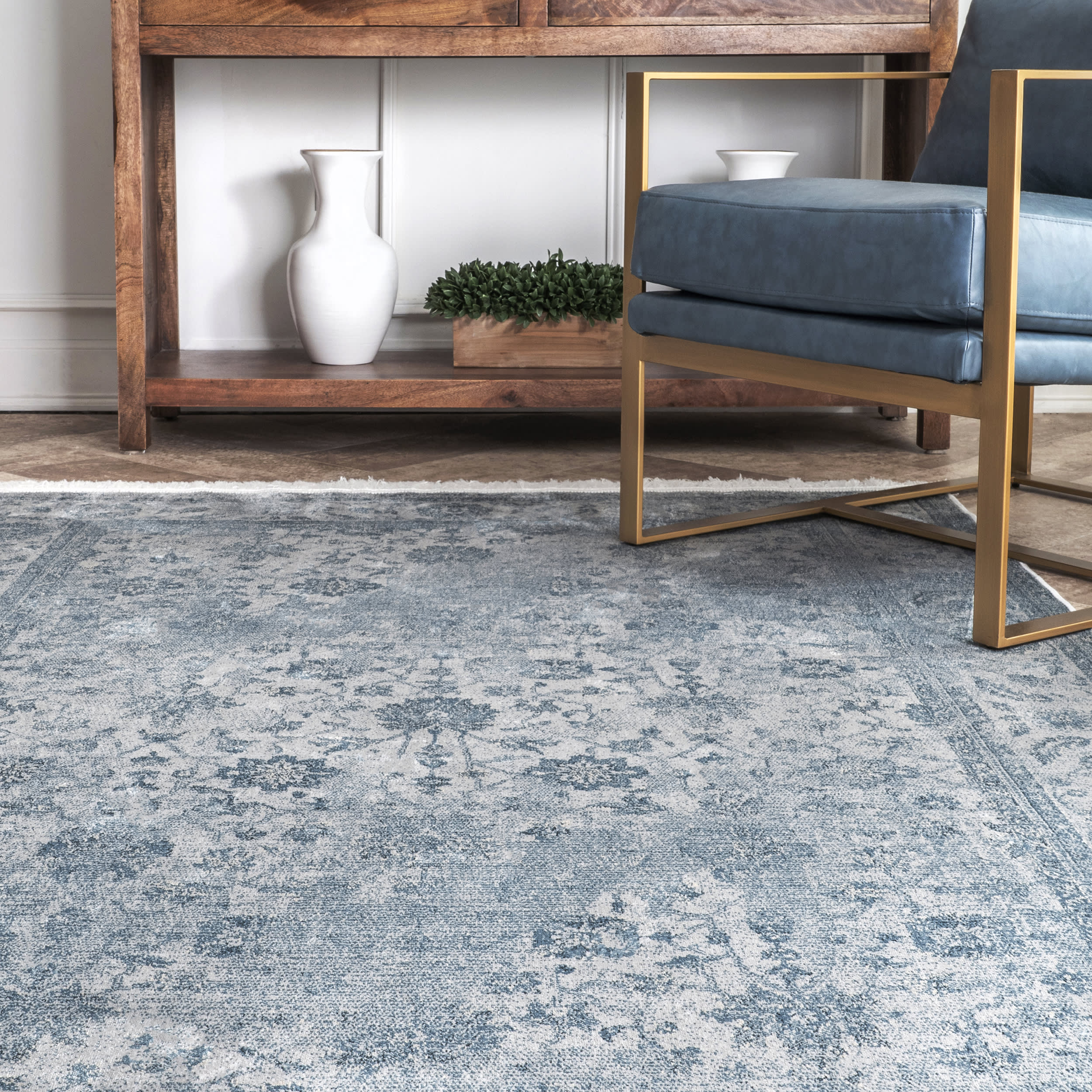 Miller Fading Floral Rug | Blue