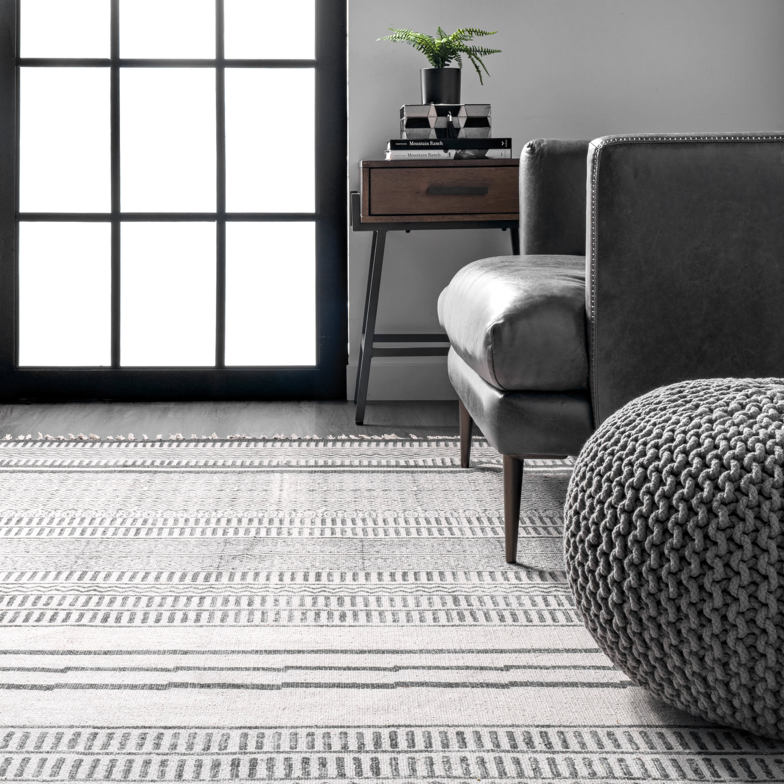 Tera Cotton Geometric Rug | Grey