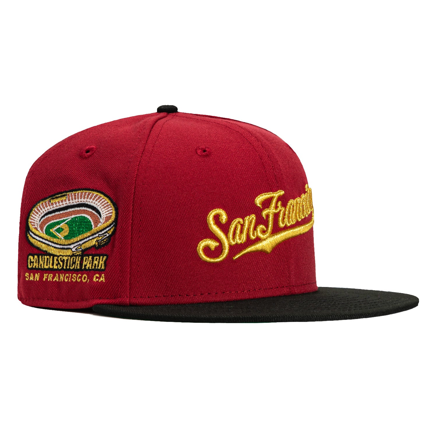 New Era 59Fifty San Francisco Giants Candlestick Park Patch Script Hat - Cardinal, Black, Metallic Gold