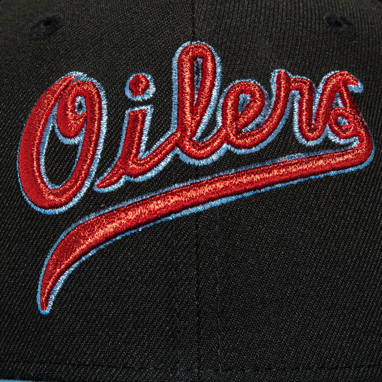 New Era 59Fifty Tulsa Drillers Oilers Logo Patch Script Hat - Black, Light Blue