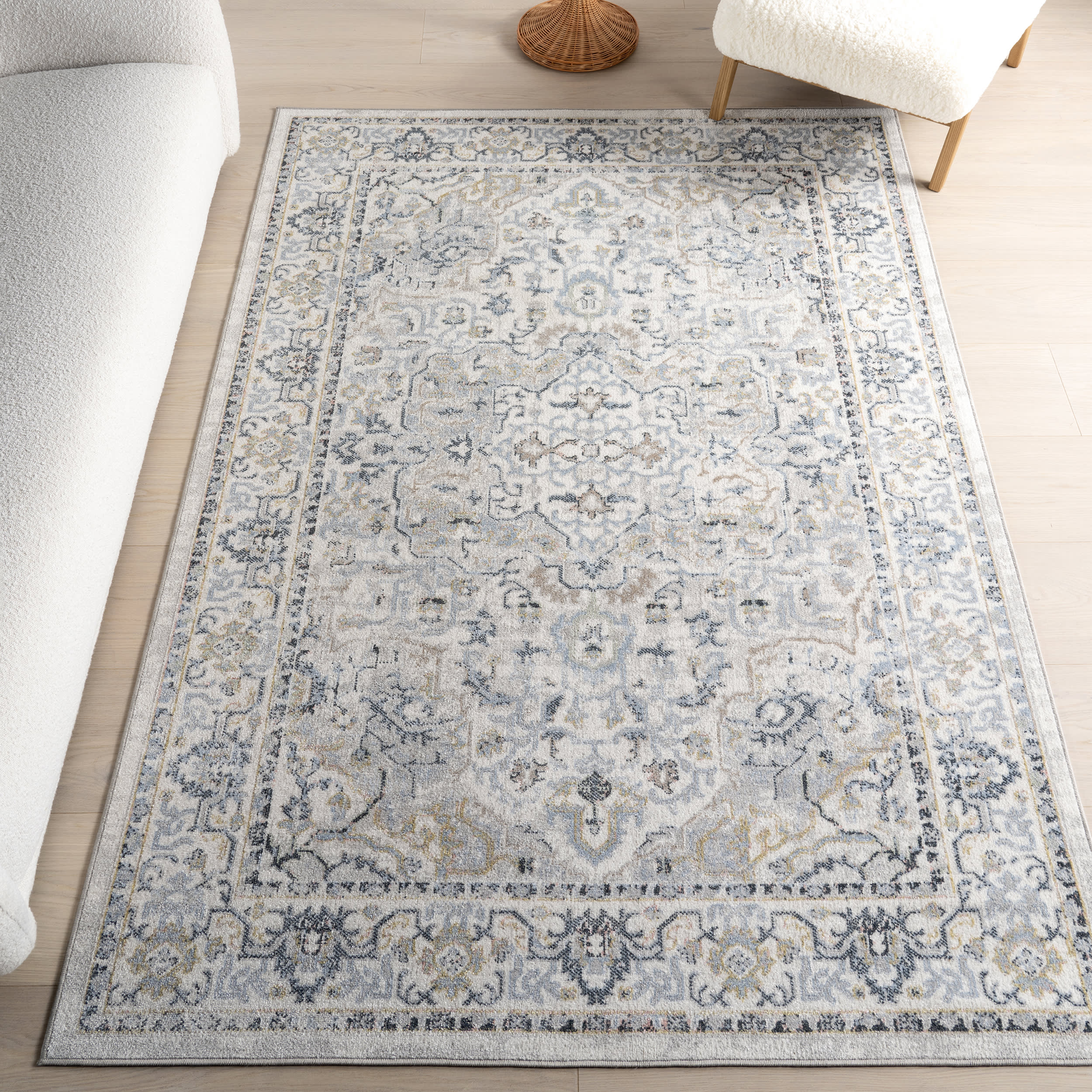 Lianna Washable Vines Rug | Blue