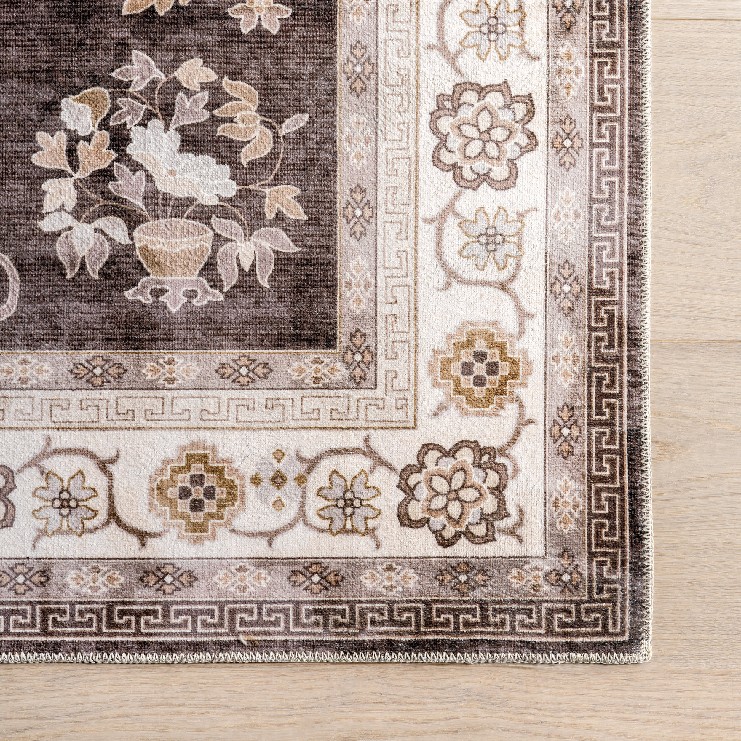 Dayflower Vintage Washable Rug | Brown