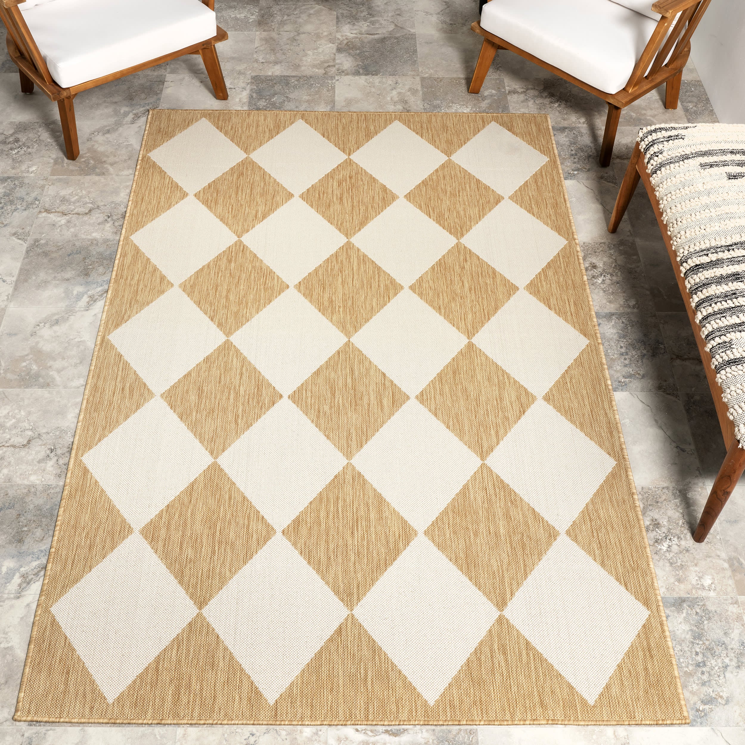 Adelaide Harlequin Indoor/Outdoor Rug | Tan