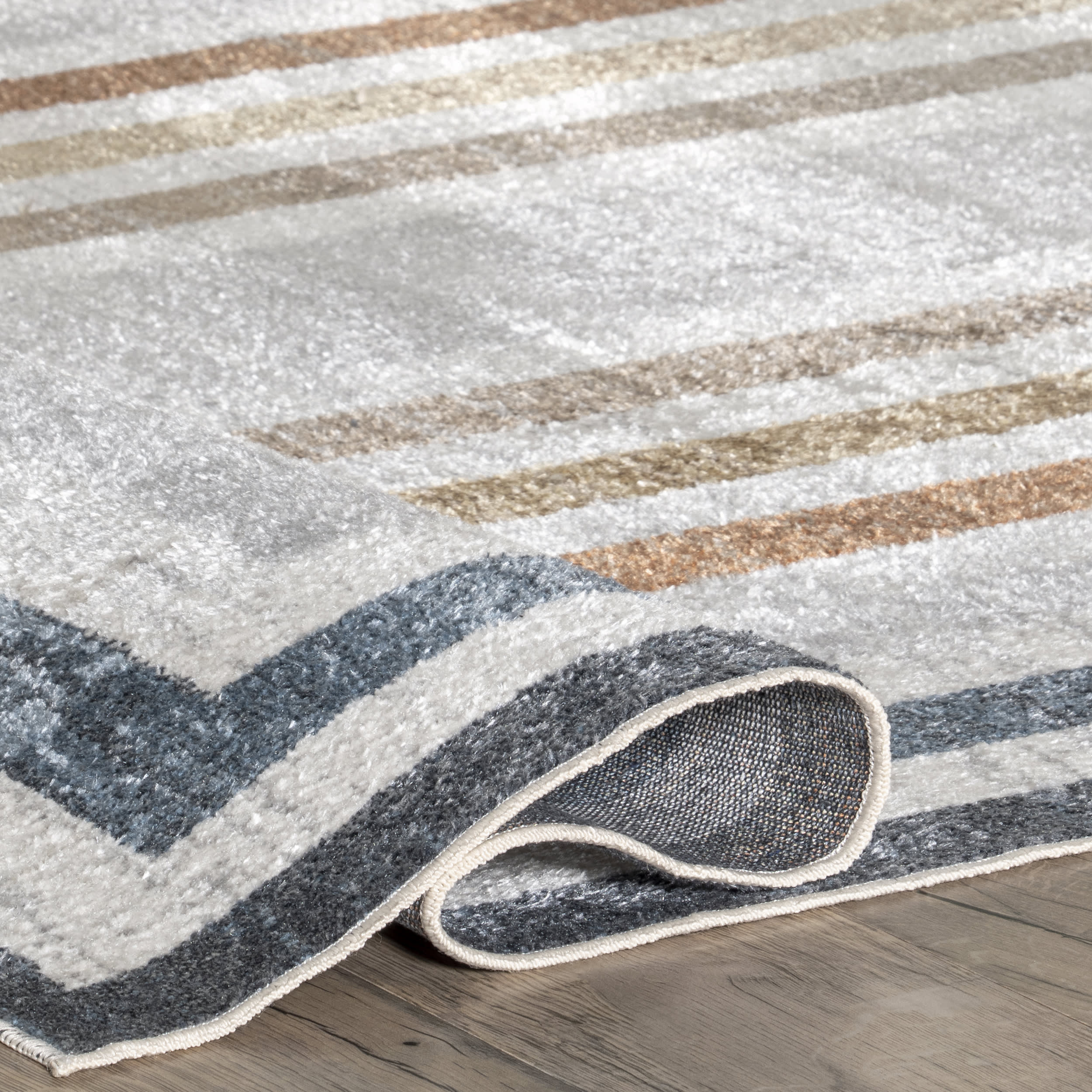 Lilac Striped Bordered Rug | Multicolor