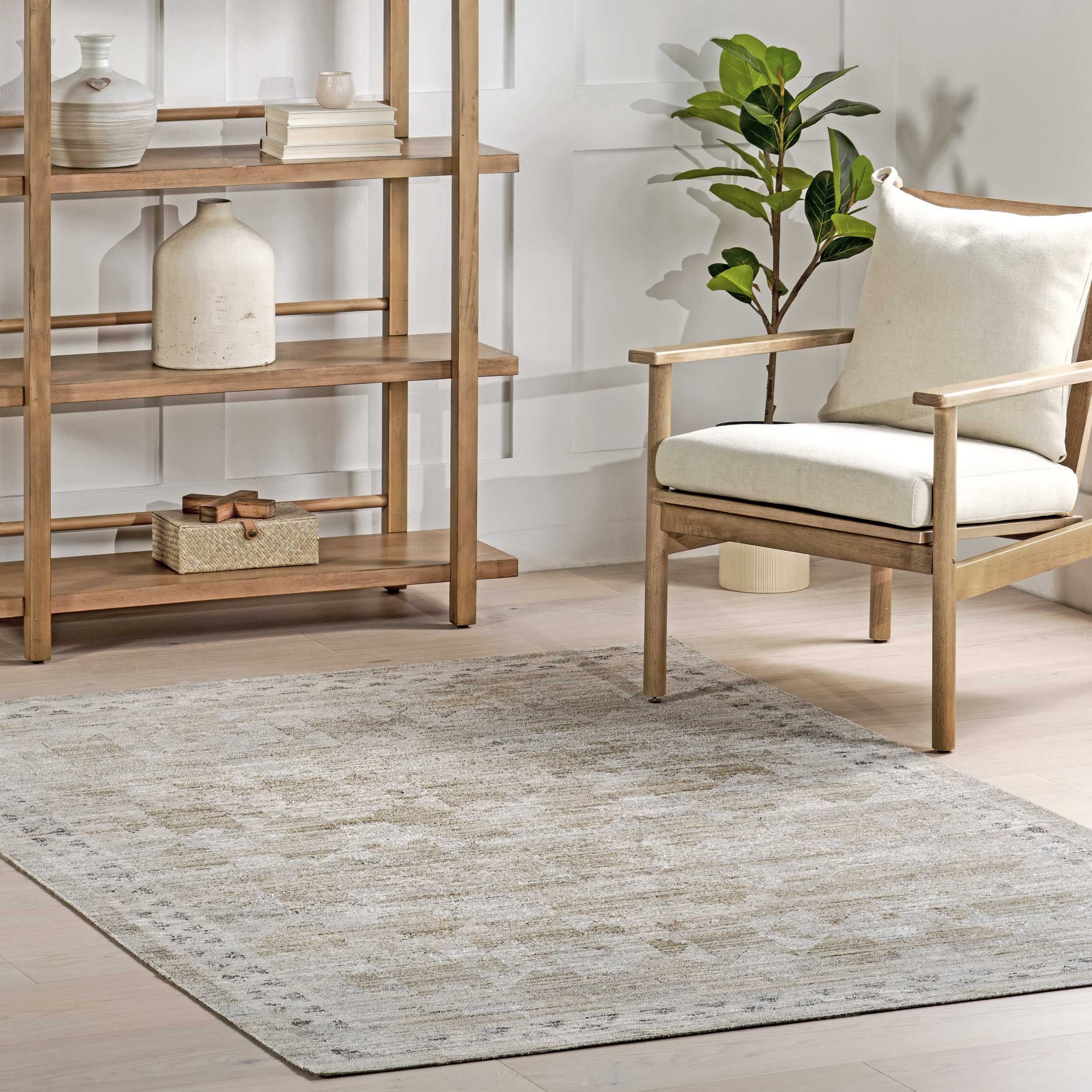 Shia Bordered Washable Indoor/Outdoor Rug | Beige