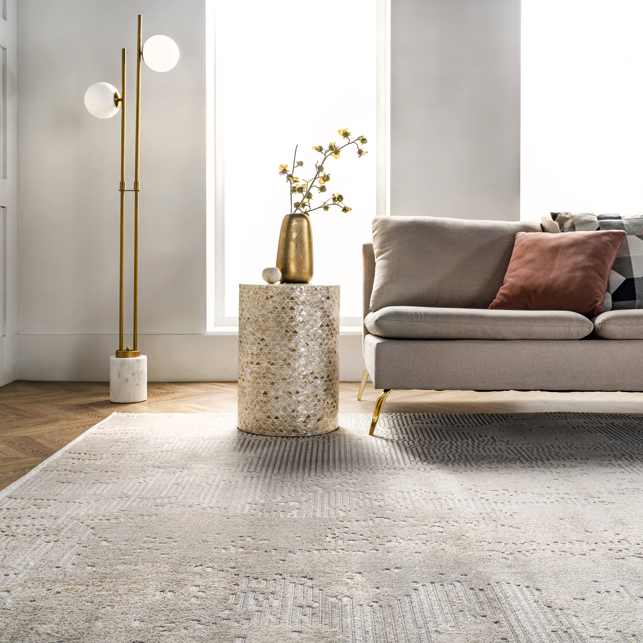 Iris Textured Abstract Rug | Light Grey