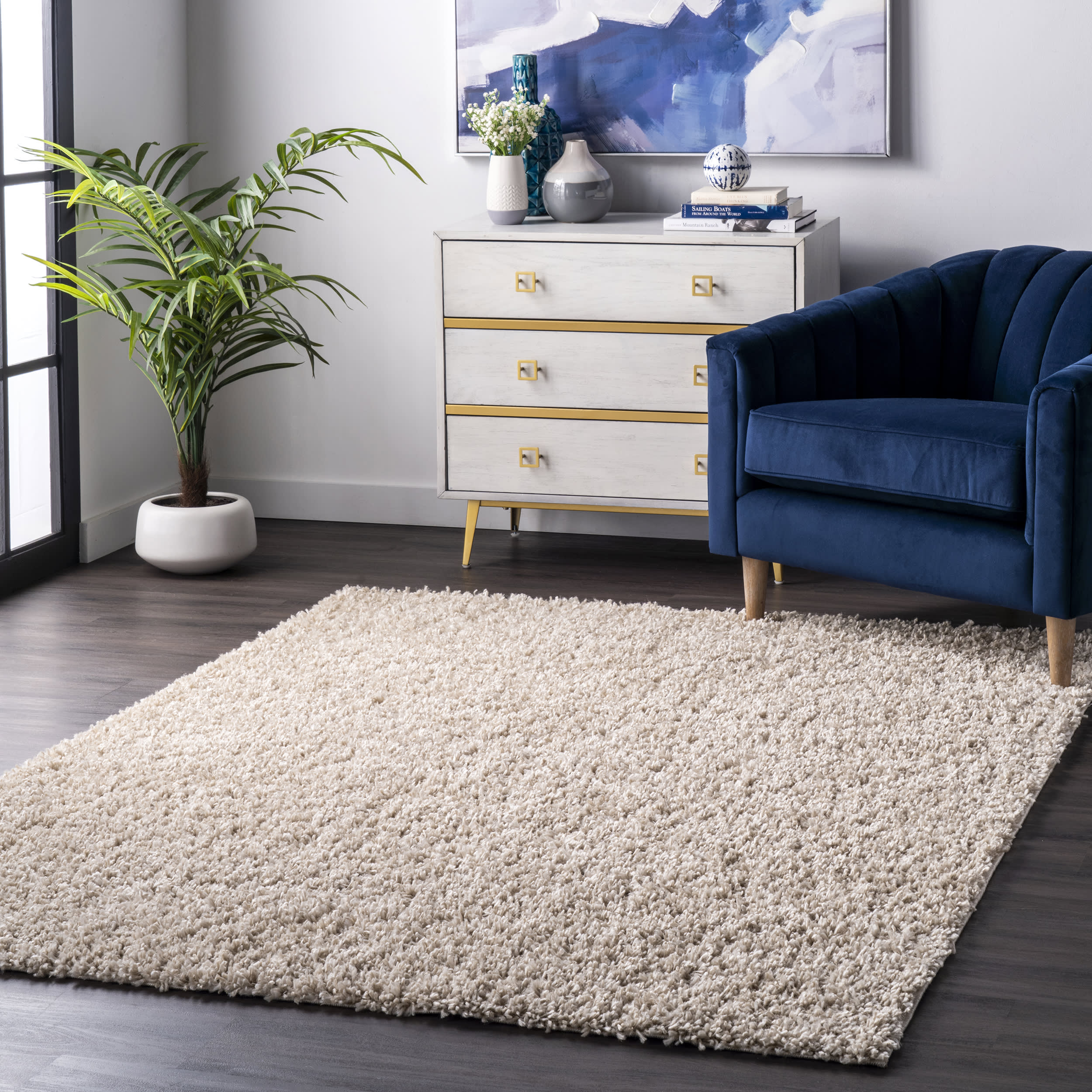 Sade Solid Shag Rug | Beige