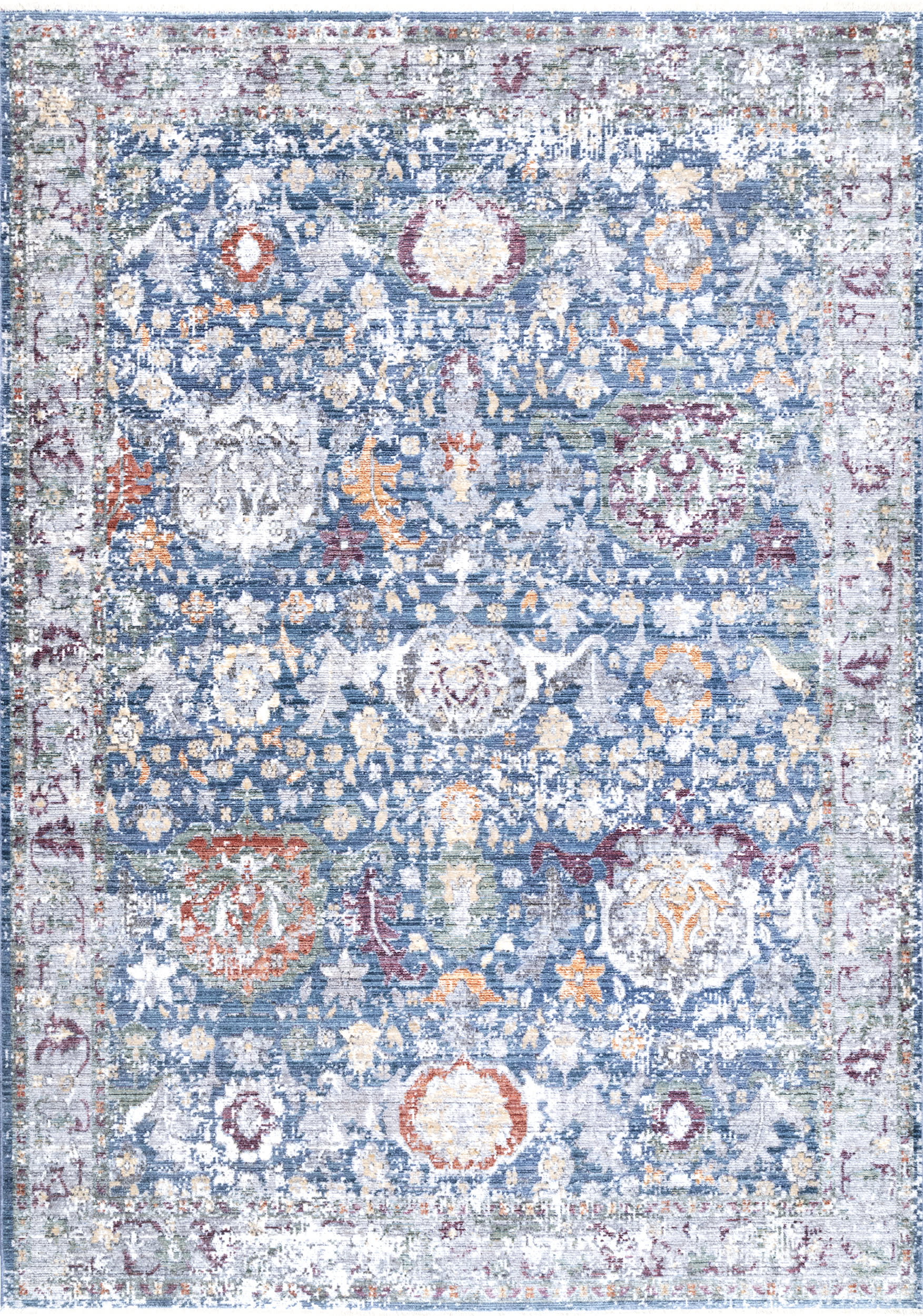 Fading Floral Fringe Rug | Blue