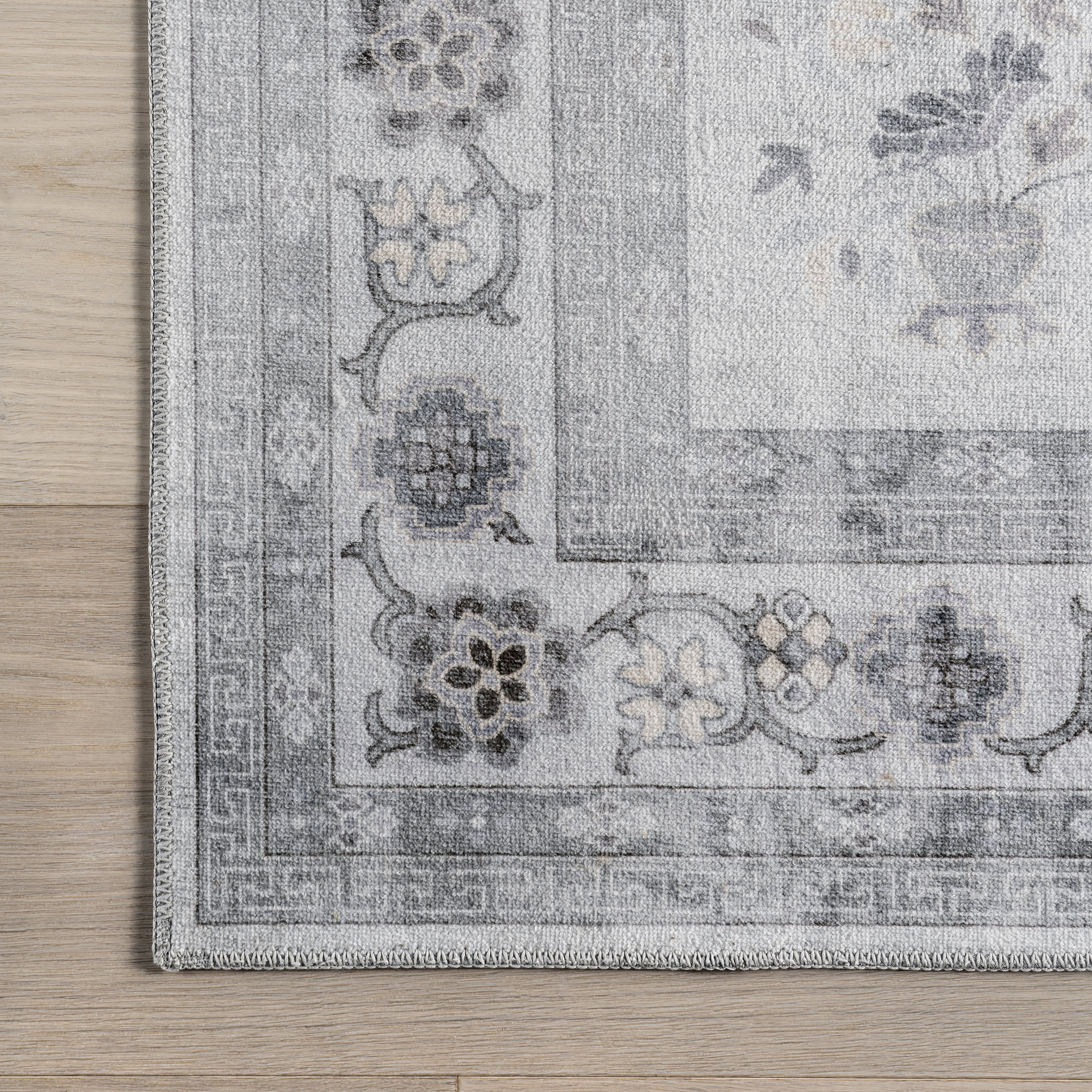 Dayflower Vintage Washable Rug | Light Grey