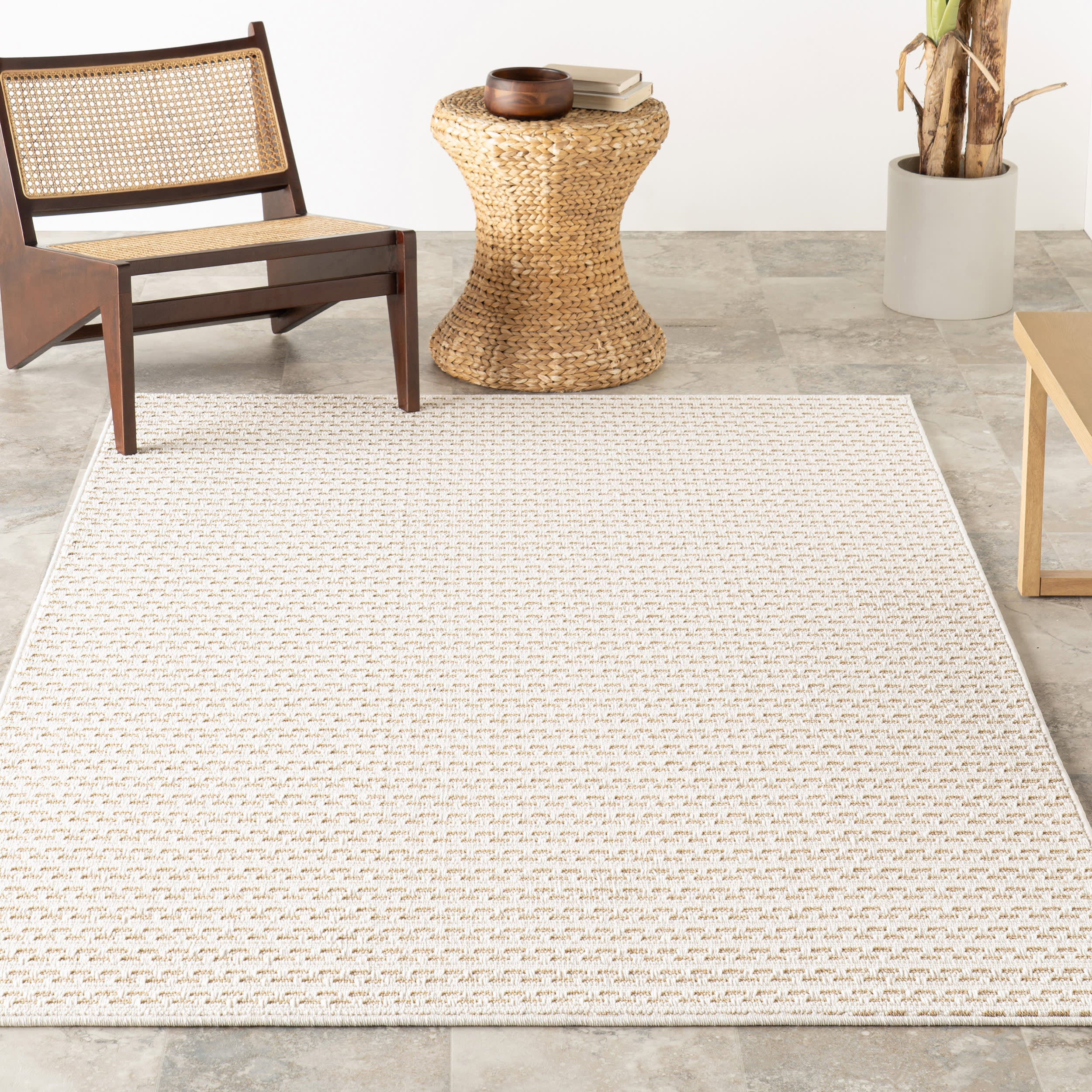 Reyna Checkered Stripes Indoor/Outdoor Rug | Neutral