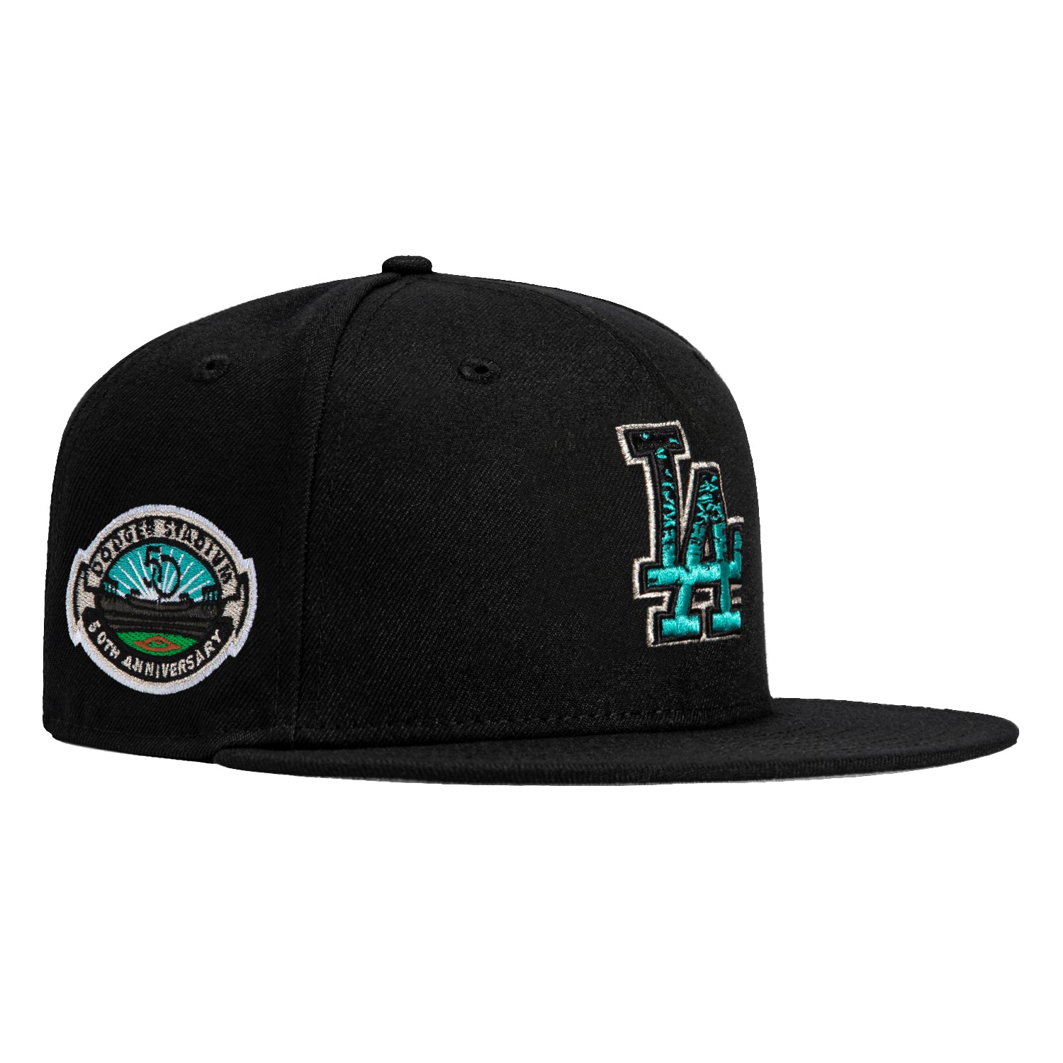 New Era 59Fifty Aqua Los Angeles Dodgers 50th Anniversary Stadium  Patch Hat - Black, Teal