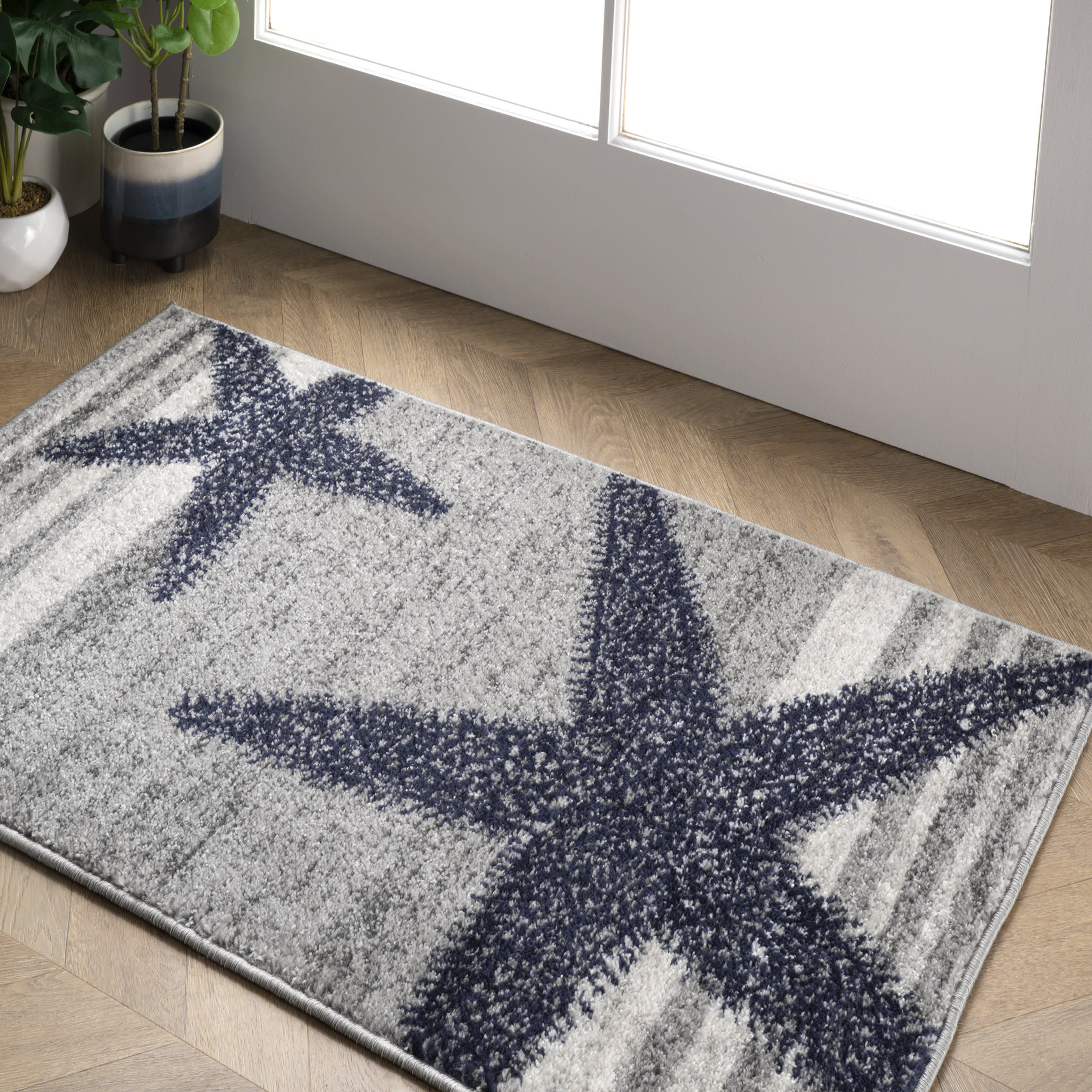 Iliana Striped Starfish Rug | Grey