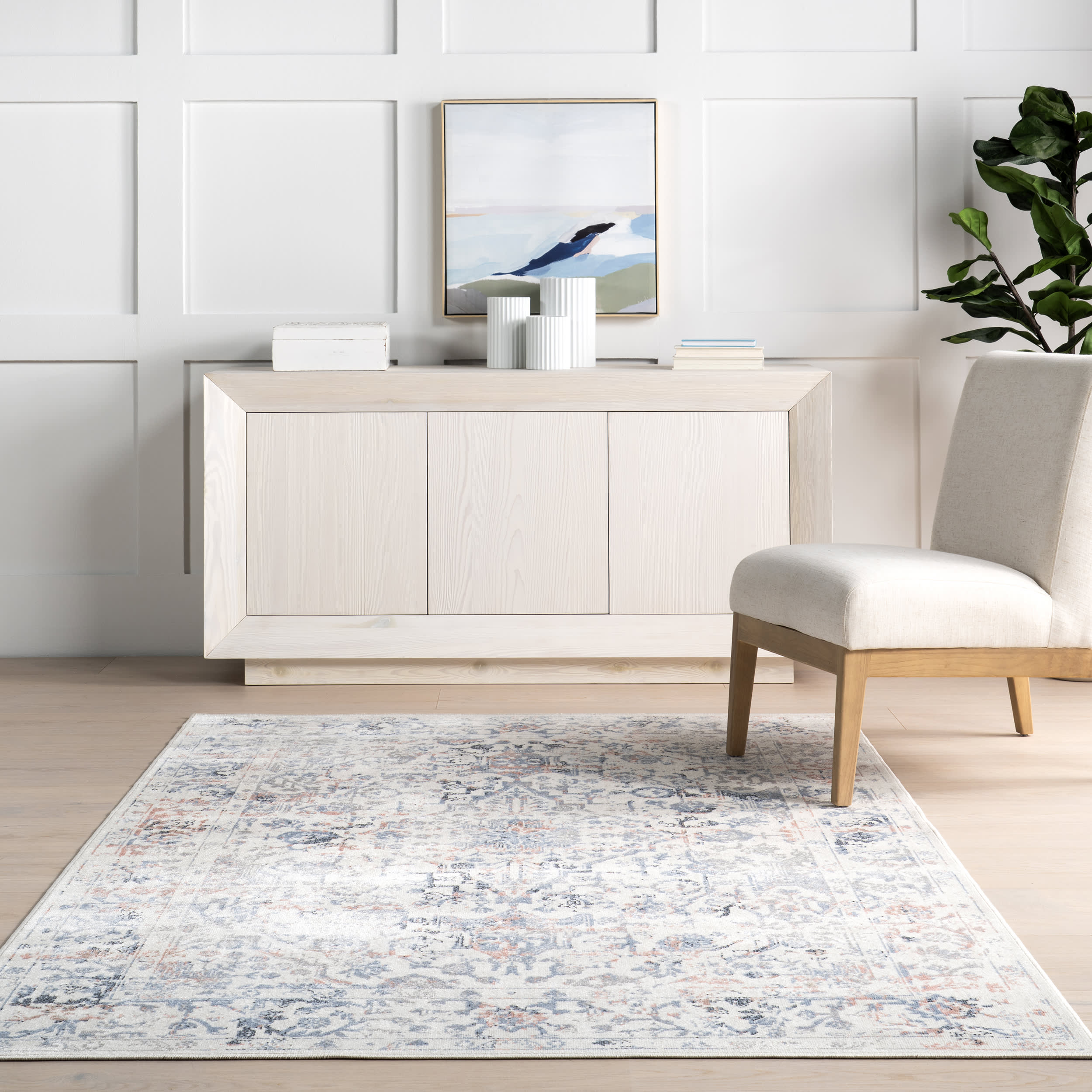 Charlisa Washable Faded Snowflake Rug | Blue