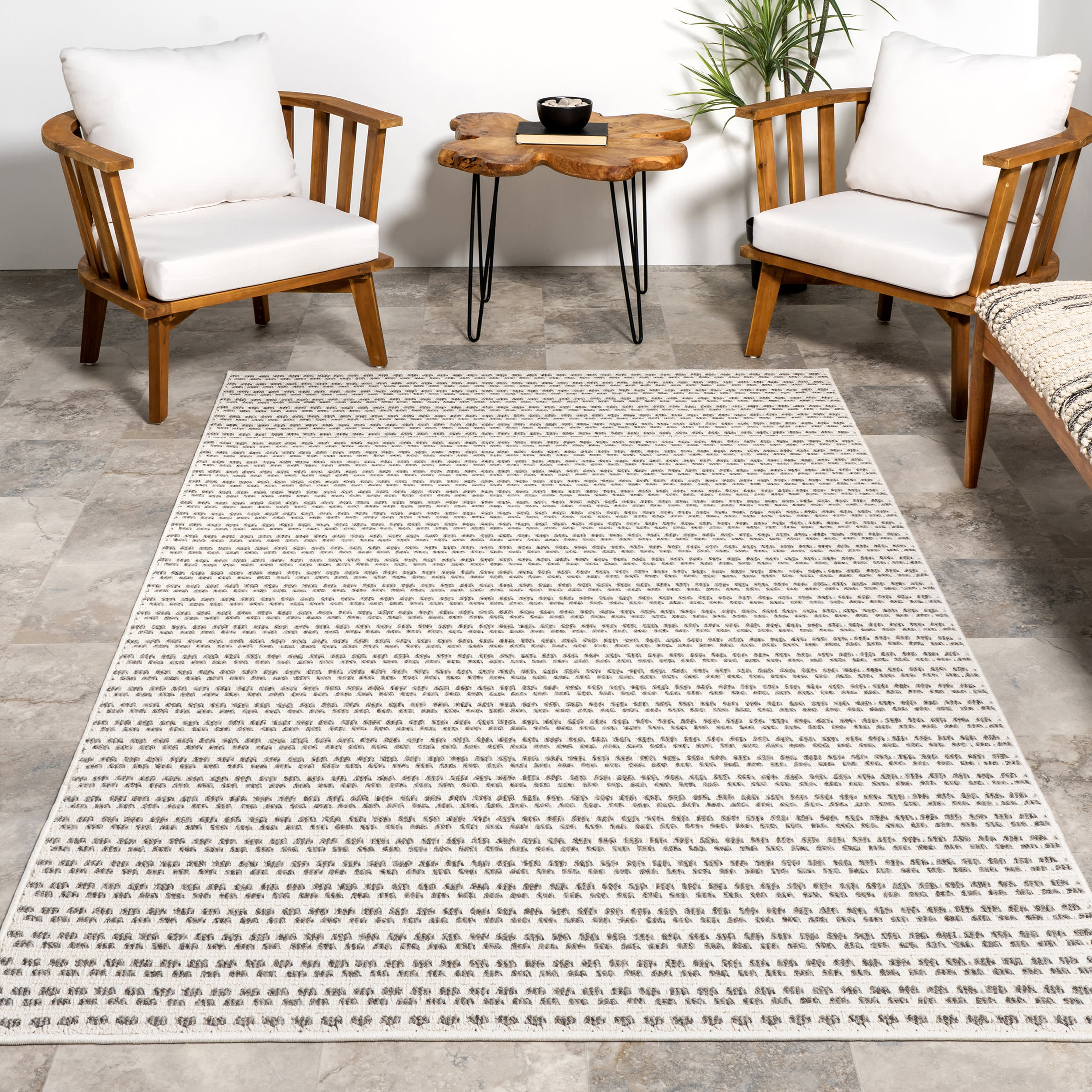 Lilian Textured Squares Indoor/Outdoor Rug | Cream