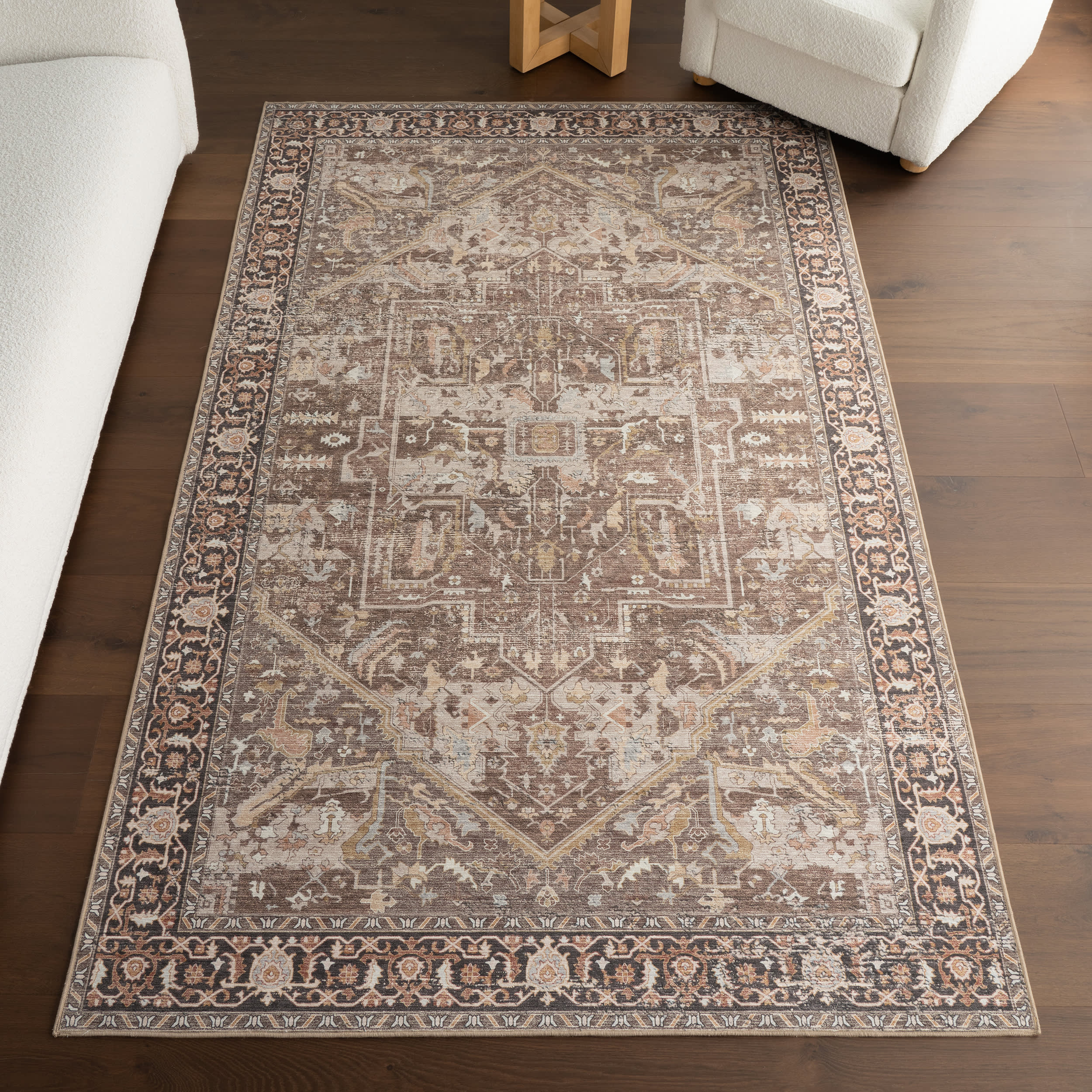 Lilyana Spill Proof Washable Rug | Dark Brown