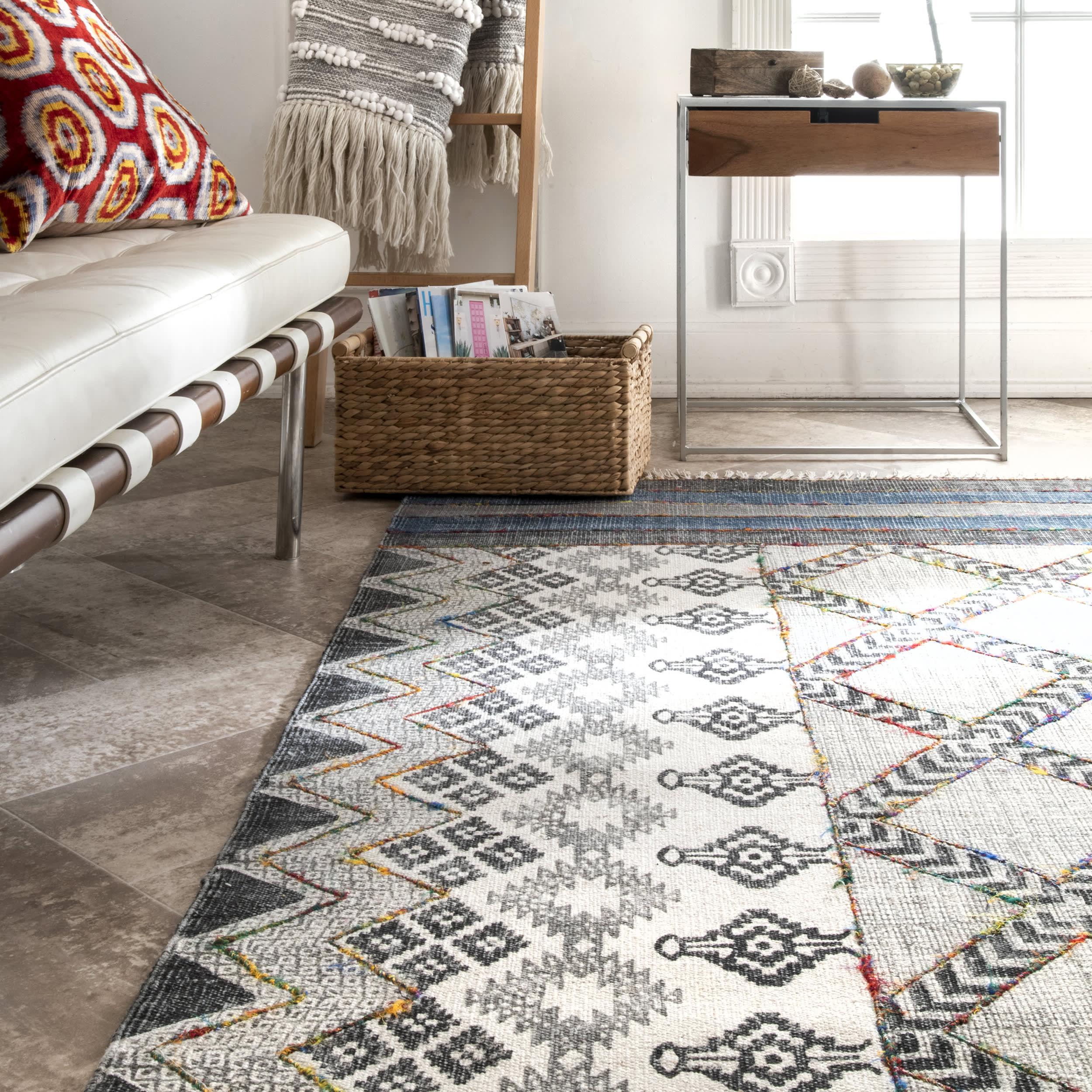 Teri Cotton Geometric Rug | Grey