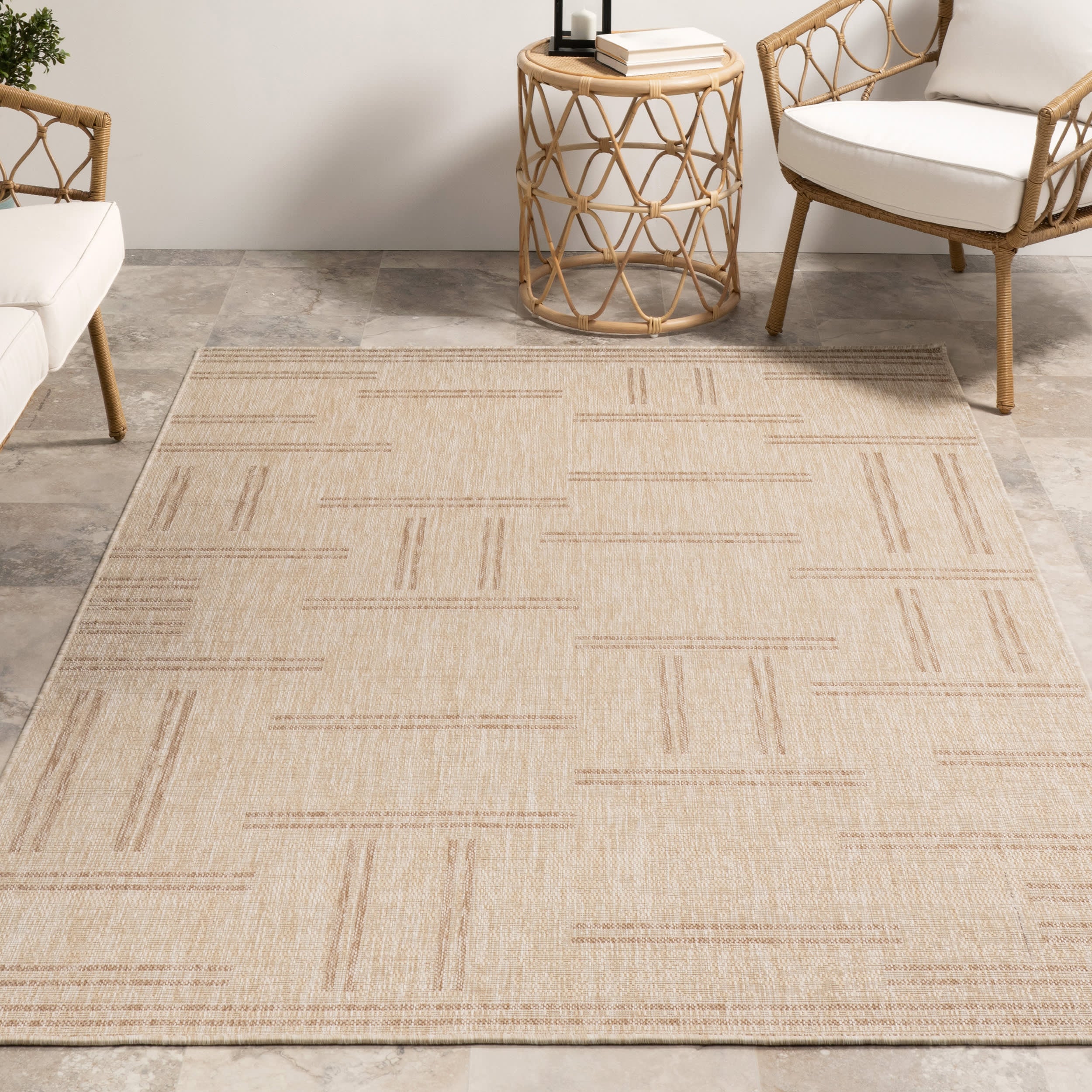 Anaya Perpendicular Lines Indoor/Outdoor Rug | Light Beige