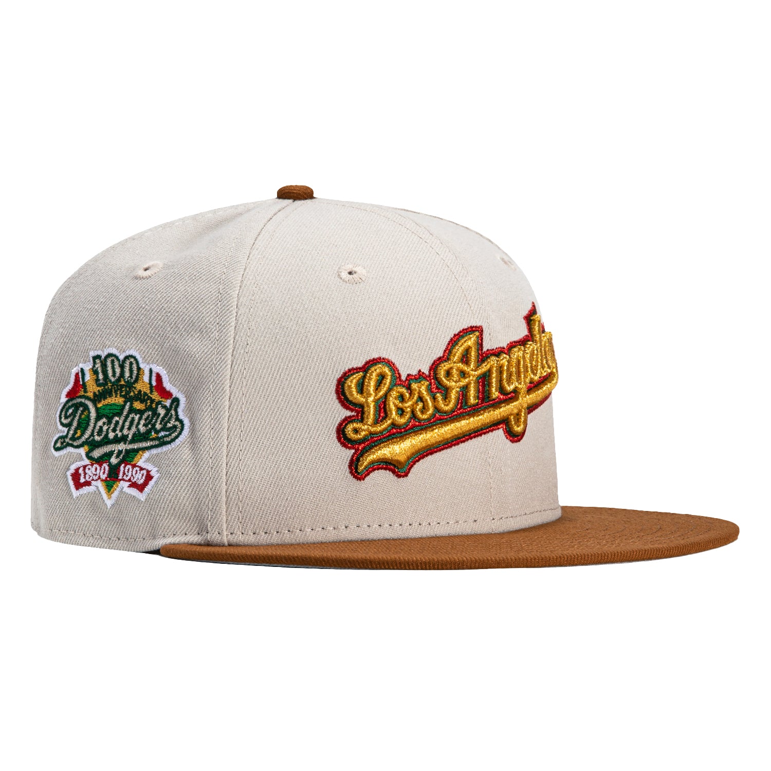 New Era 59Fifty Los Angeles Dodgers 100th Anniversary Patch Word Hat - Stone, Brown, Red