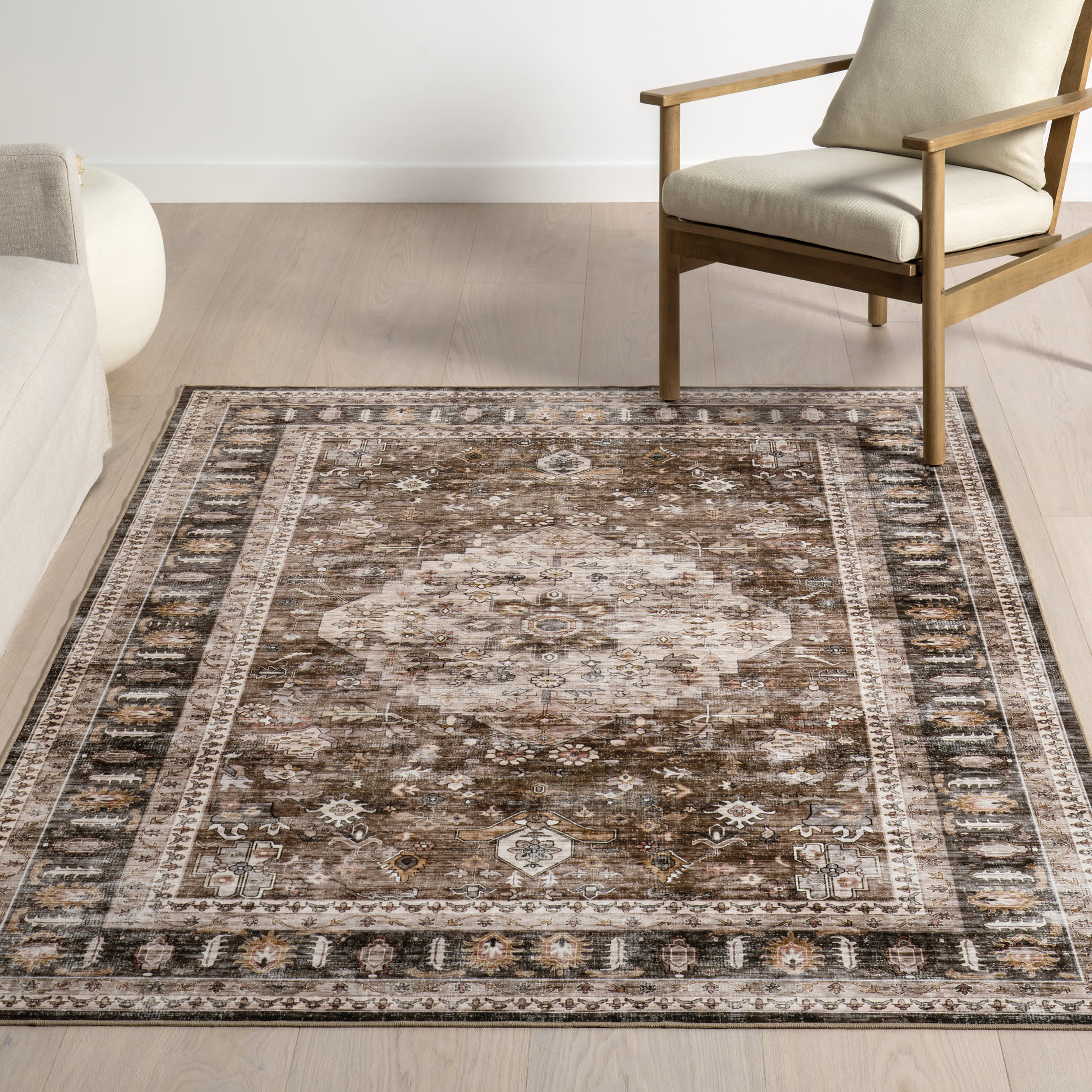 Keyara Spill Proof Washable Rug | Dark Brown