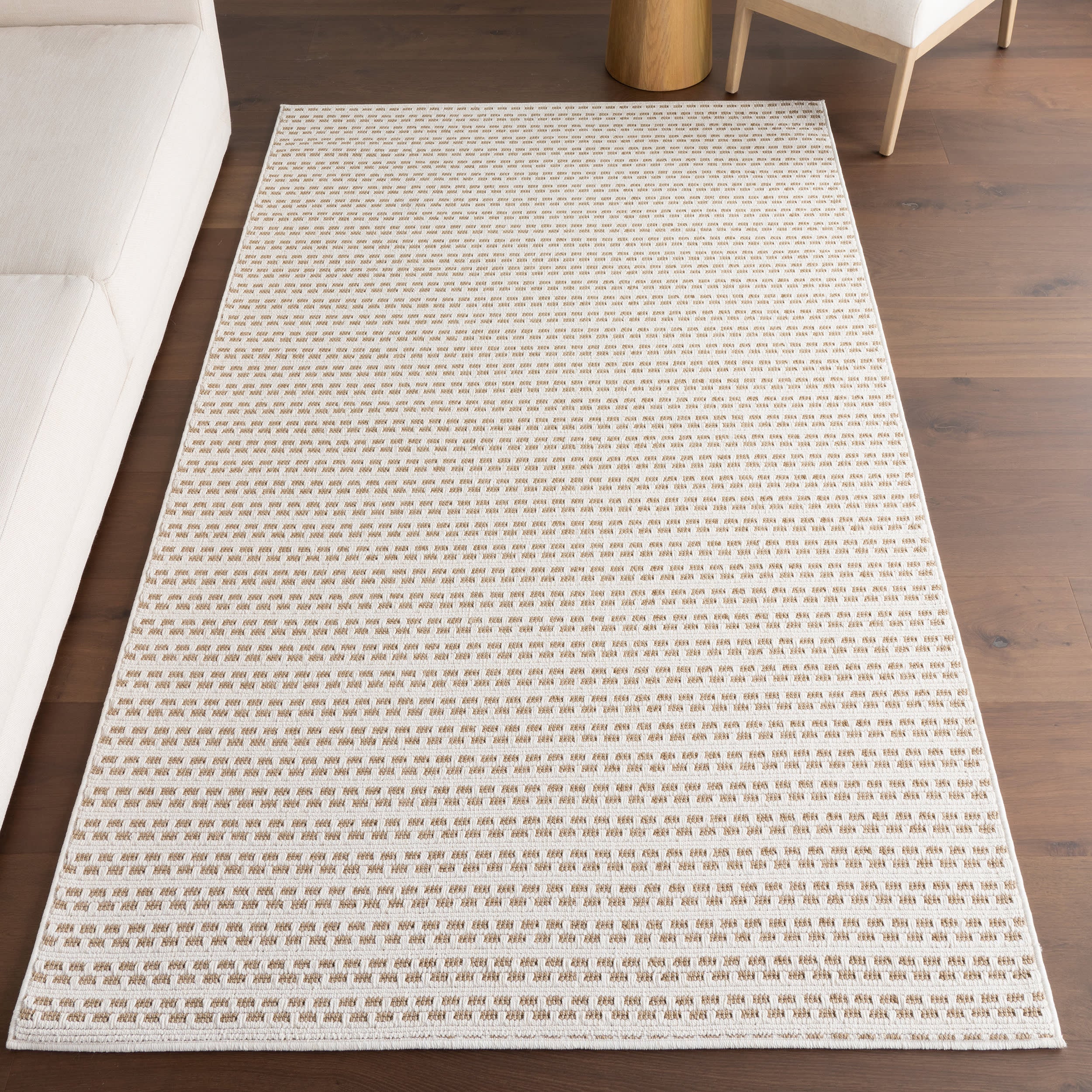 Reyna Checkered Stripes Indoor/Outdoor Rug | Neutral