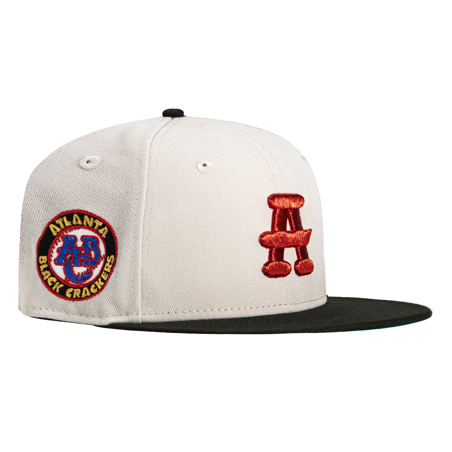 New Era 59Fifty Atlanta Black Crackers Logo Patch Hat - Stone, Black, Red