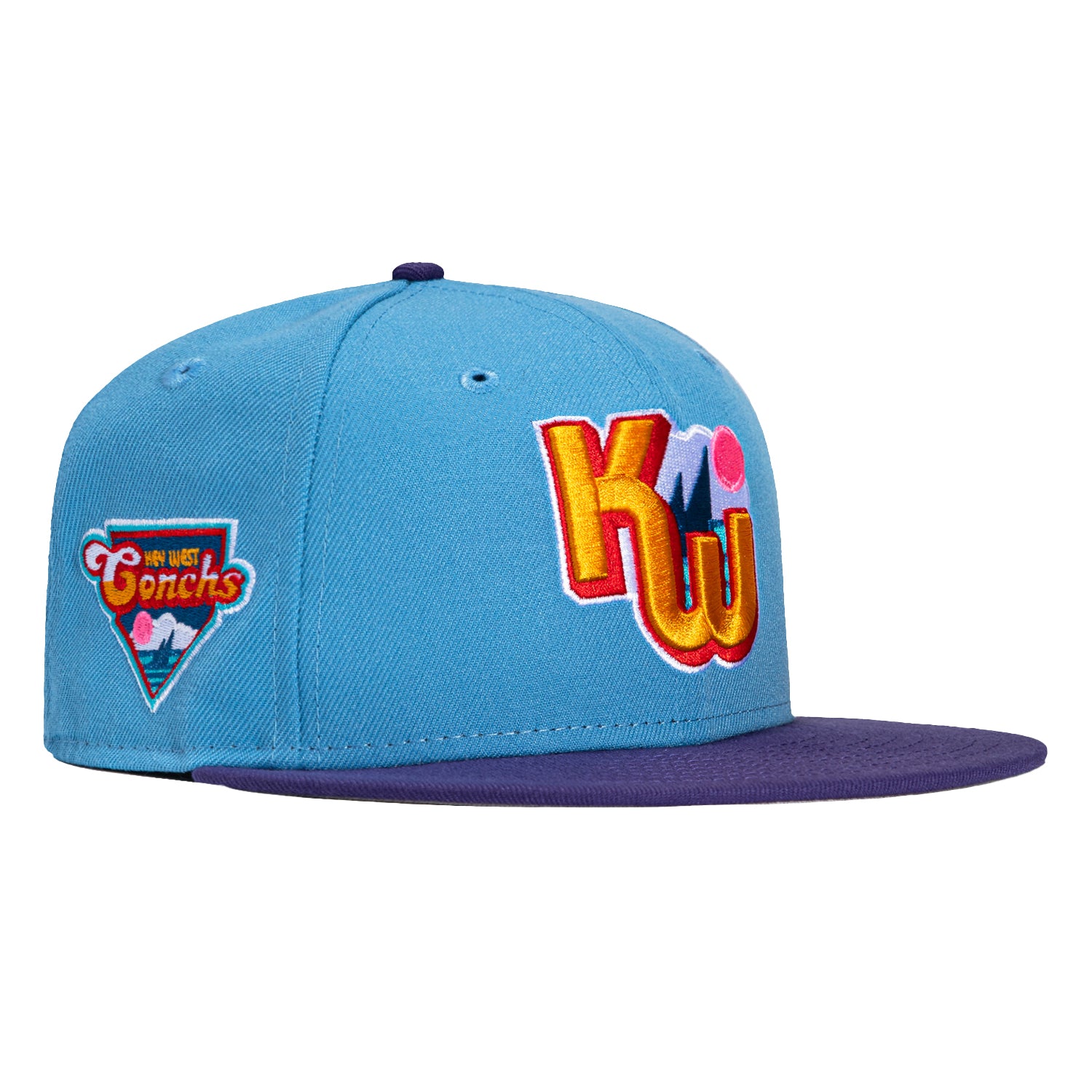 New Era 59Fifty Key West Conchs Logo Patch Hat - Light Blue, Purple