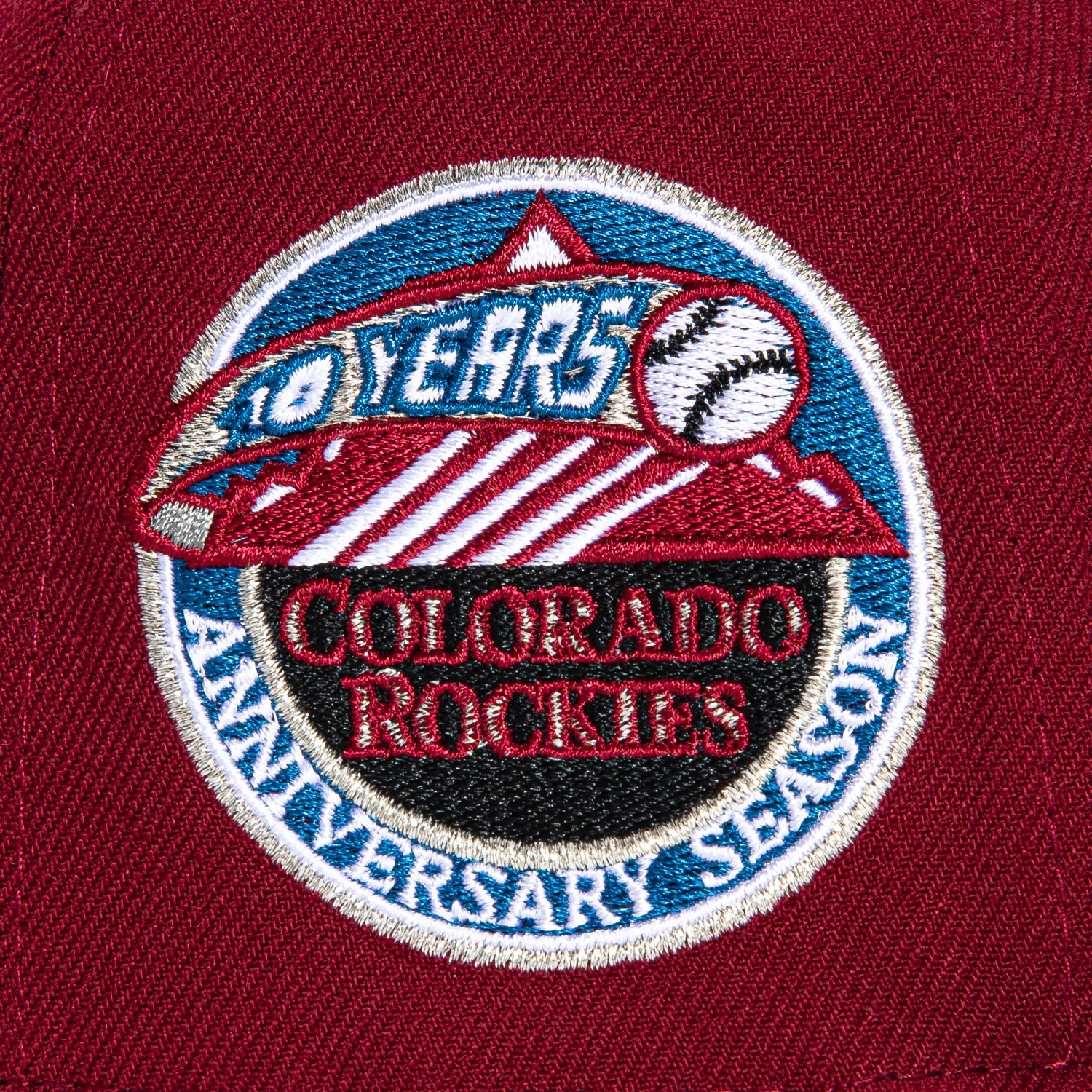 New Era 59Fifty Colorado Rockies 10th Anniversary Patch Logo Hat - Cardinal, Indigo