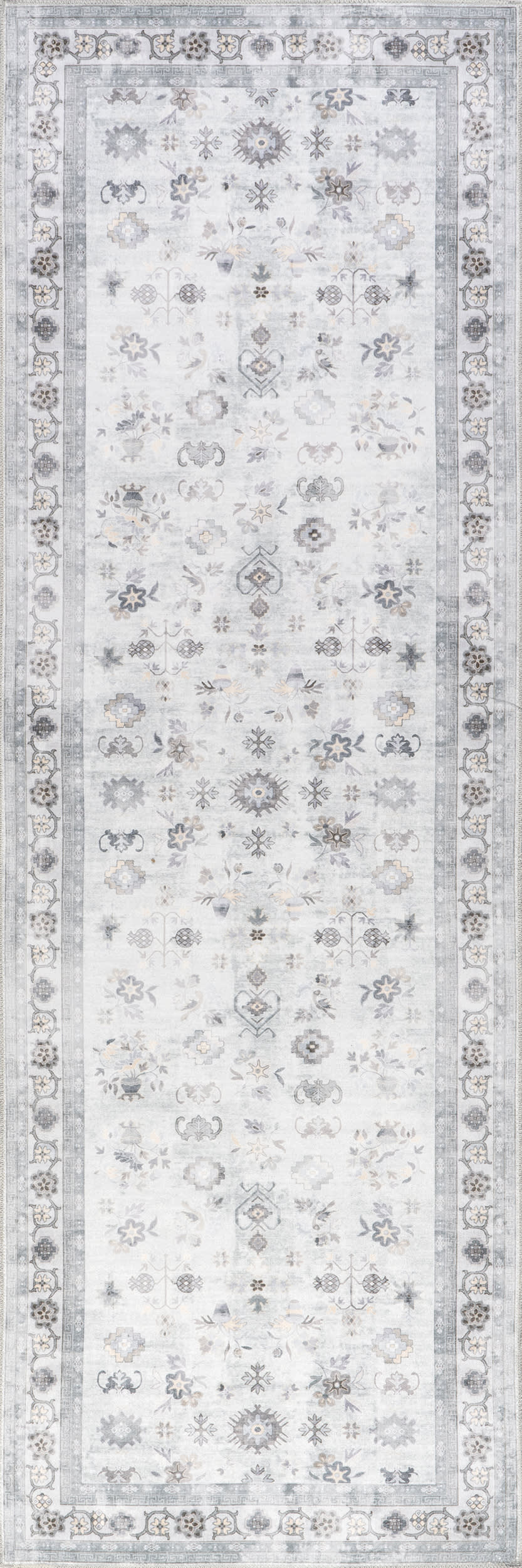 Dayflower Vintage Washable Rug | Light Grey