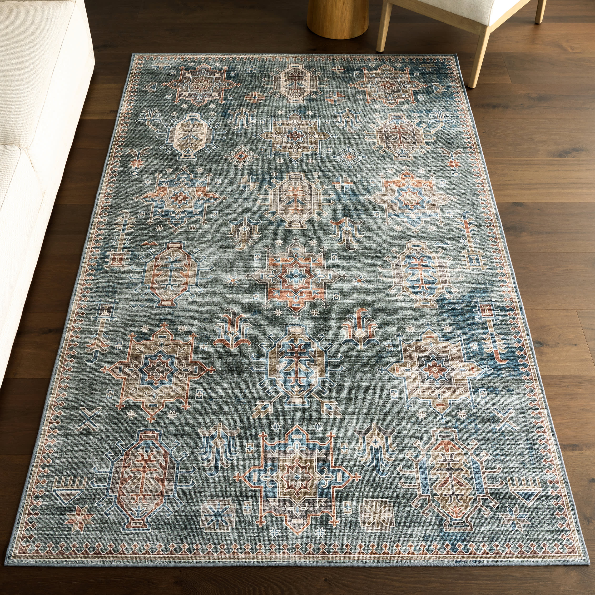 Araya Spill Proof Washable Rug | Green