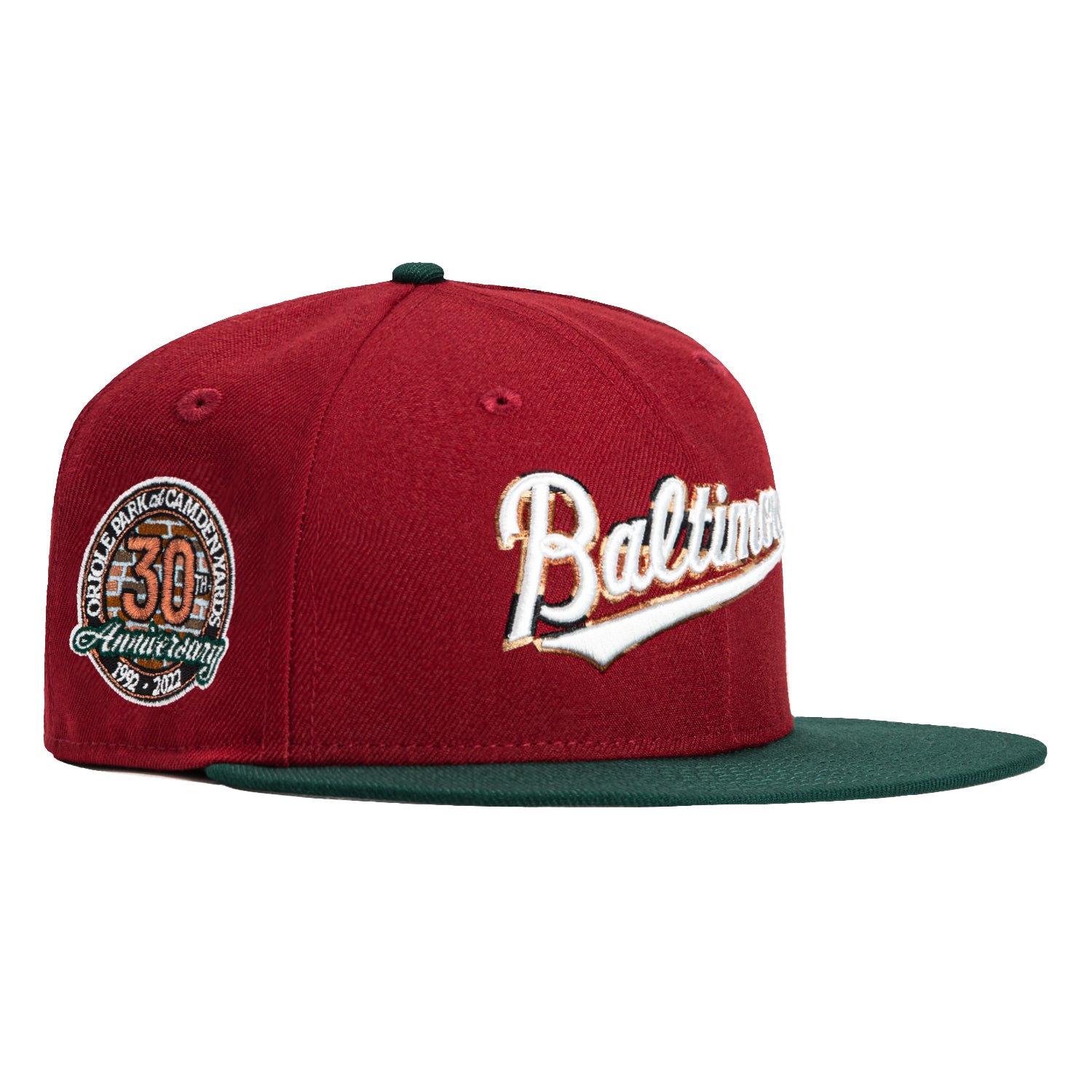 New Era 59Fifty Brick by Brick Baltimore Orioles 30th Anniversary Stadium Patch Script Hat - Cardinal, Green