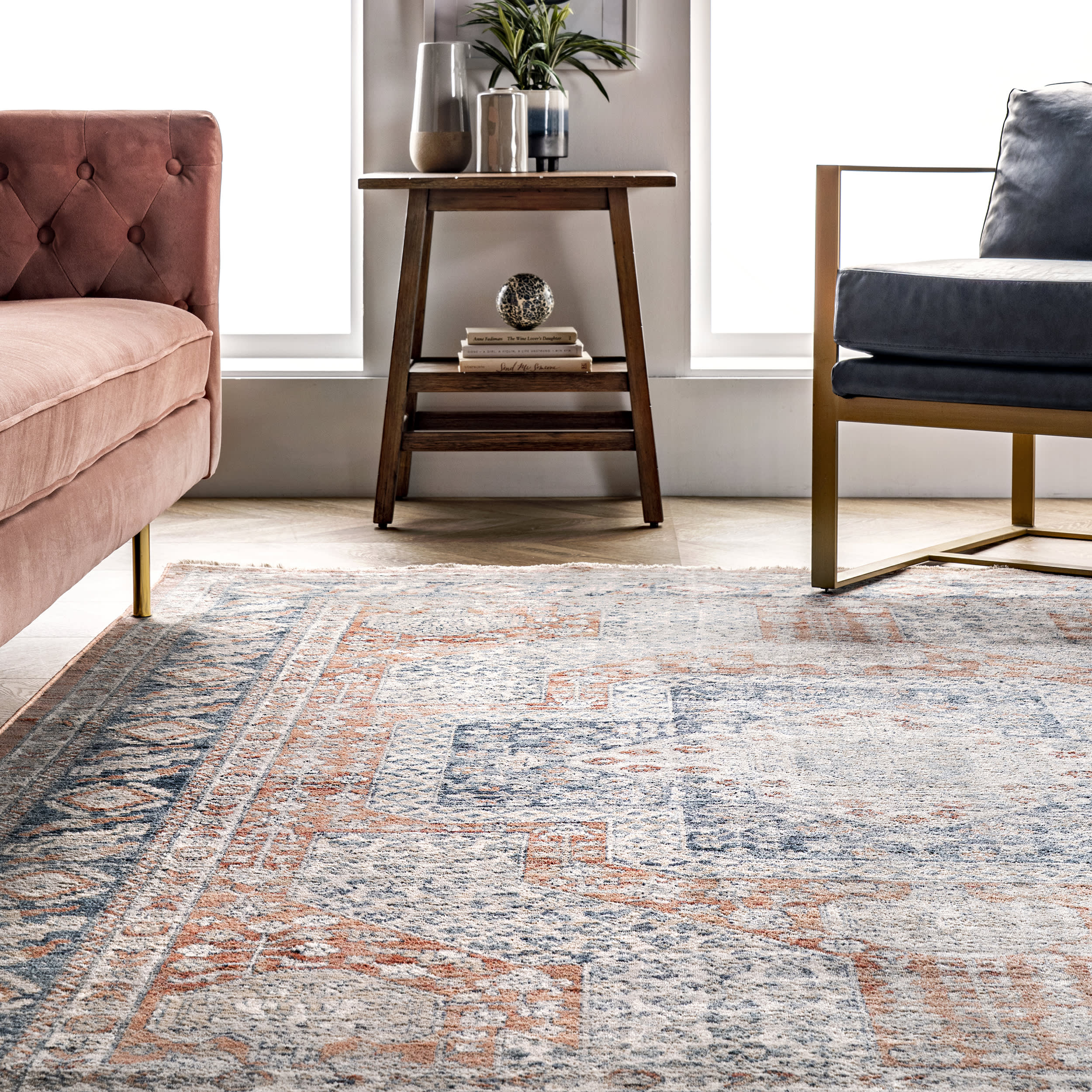 Distressed Medallion Rug | Rust