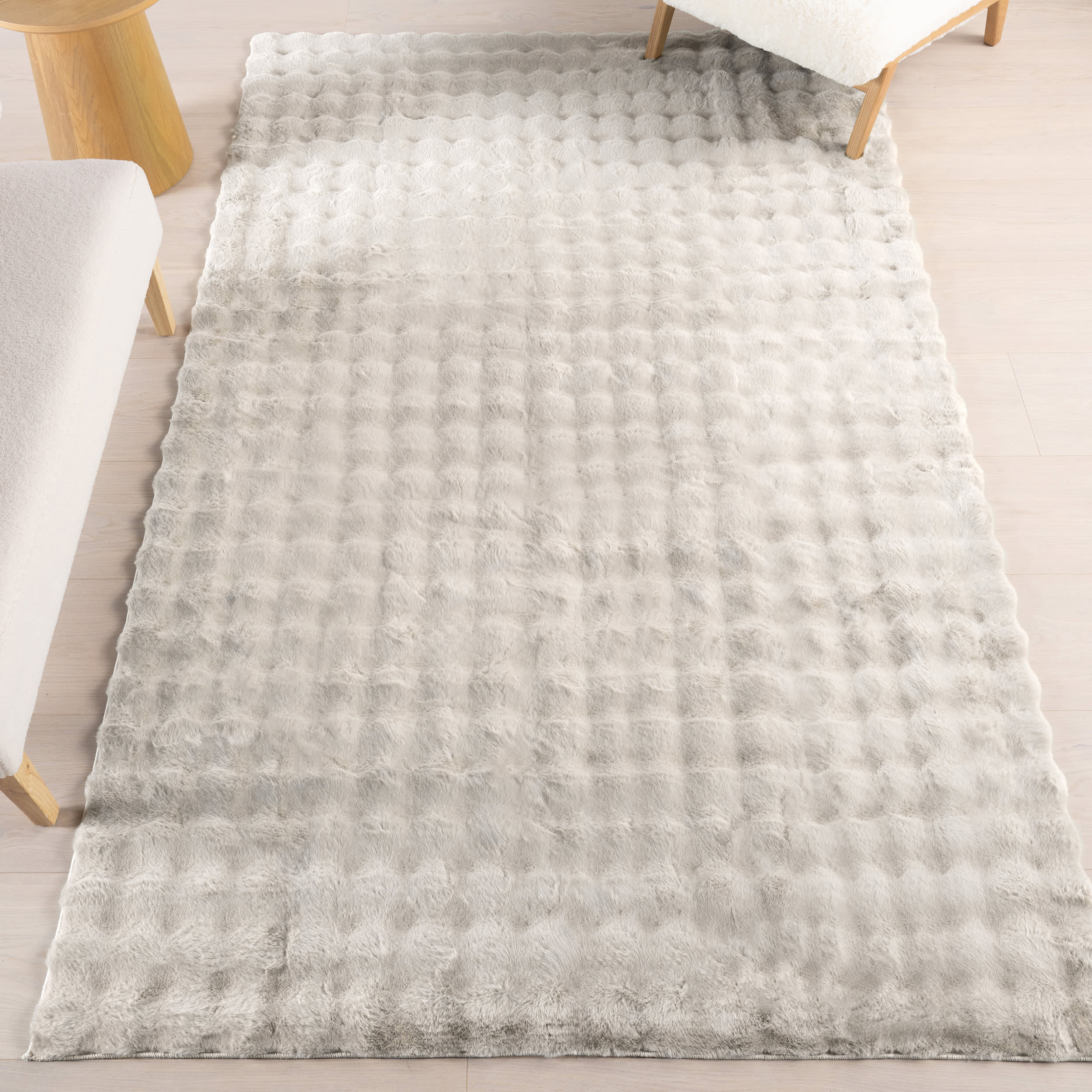 Ivana Checkered Plush Cloud Washable Rug | Grey