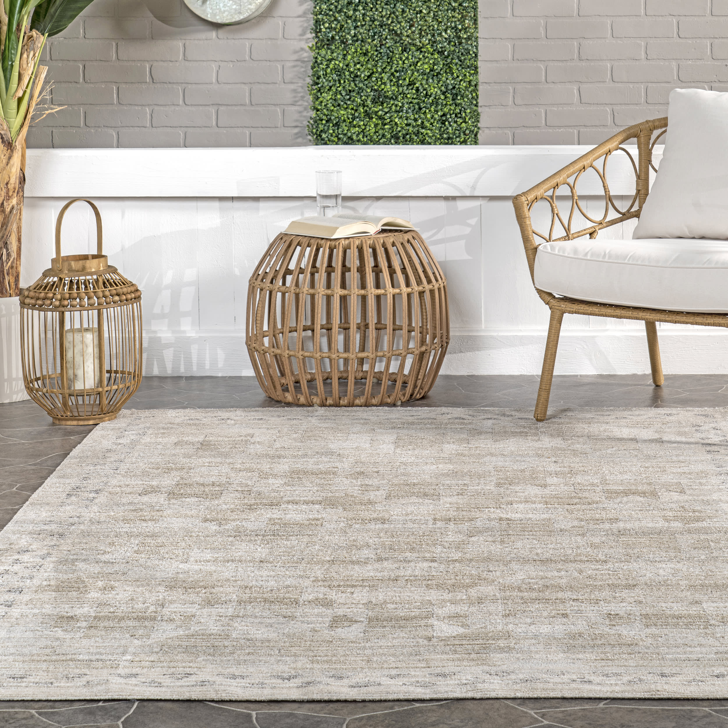 Shia Bordered Washable Indoor/Outdoor Rug | Beige