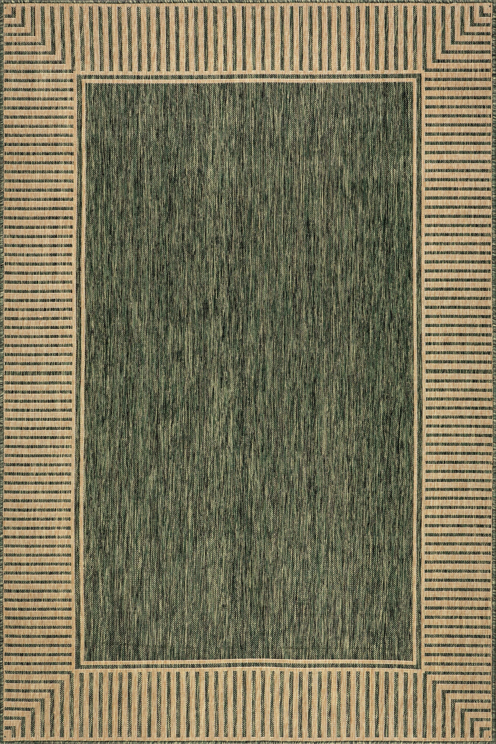 Striped Border Indoor/Outdoor Flatweave Rug | Green