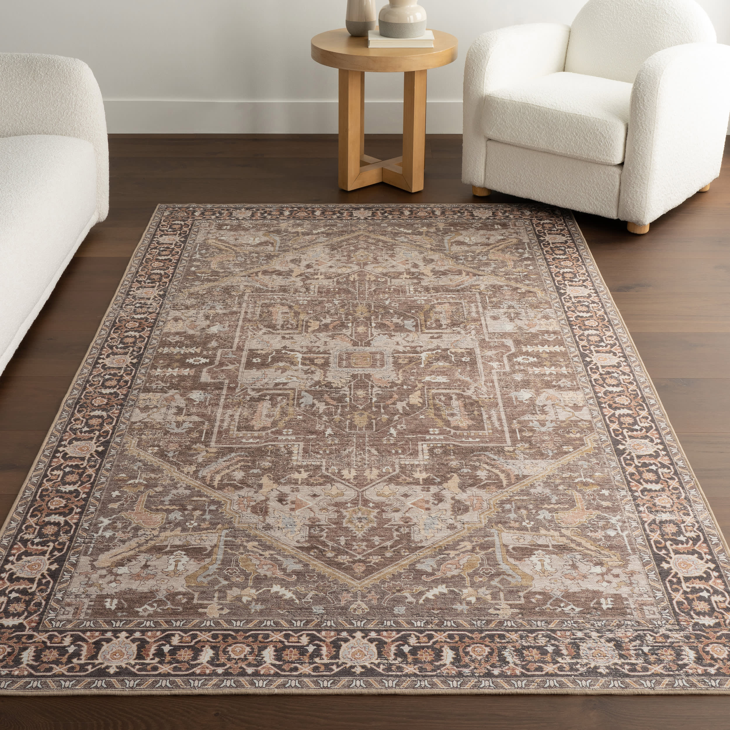 Lilyana Spill Proof Washable Rug | Dark Brown