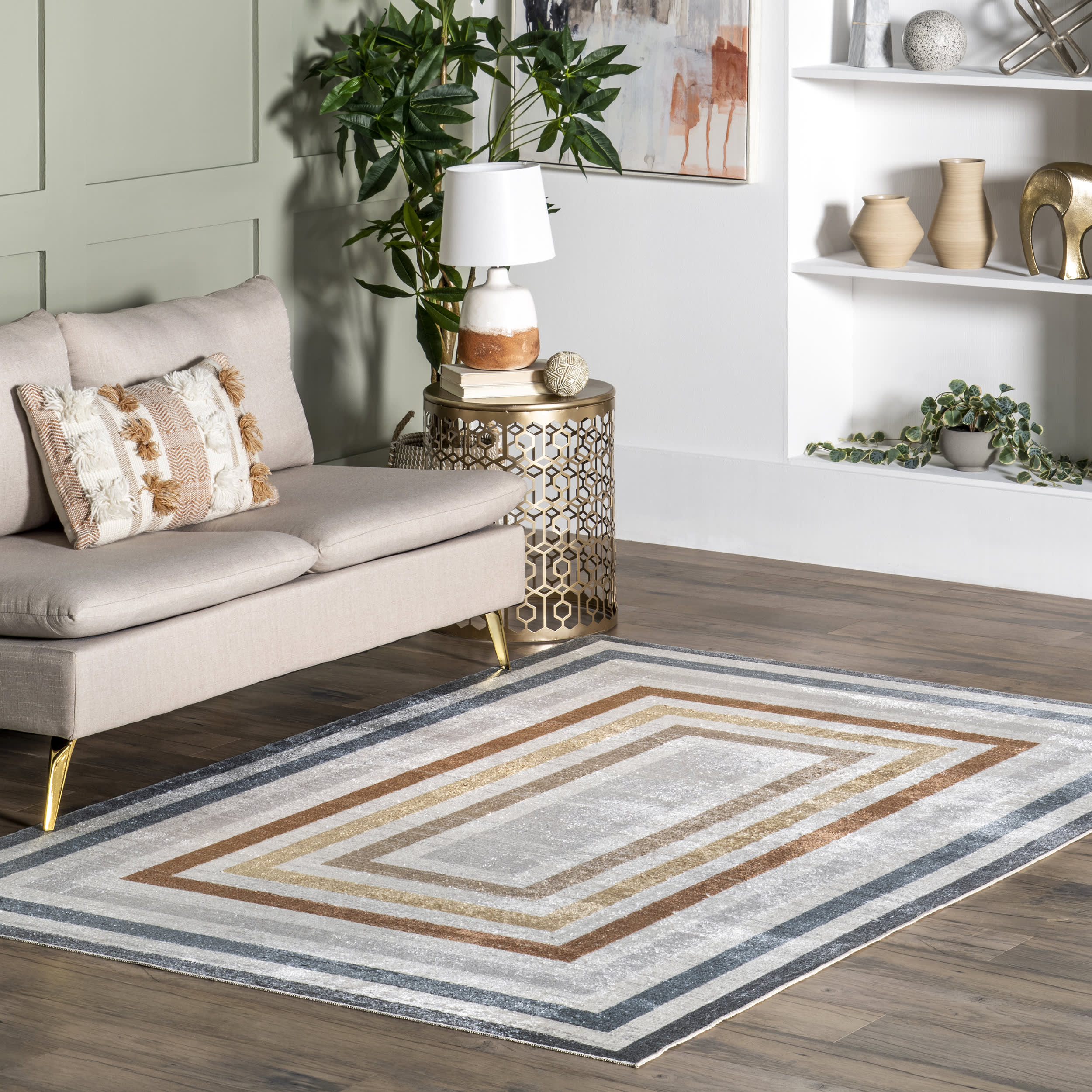 Lilac Striped Bordered Rug | Multicolor