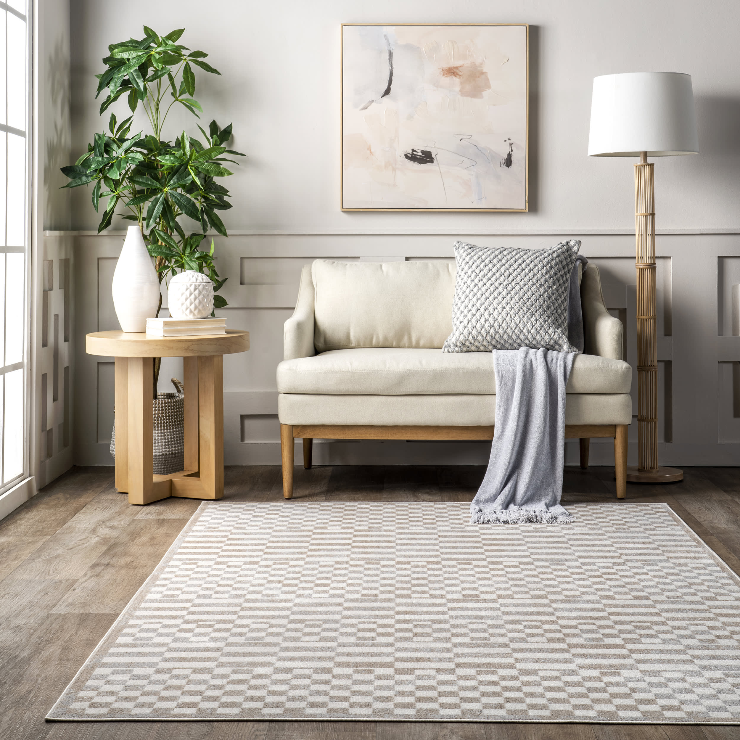 Kallie Washable Tiled Rug | Beige