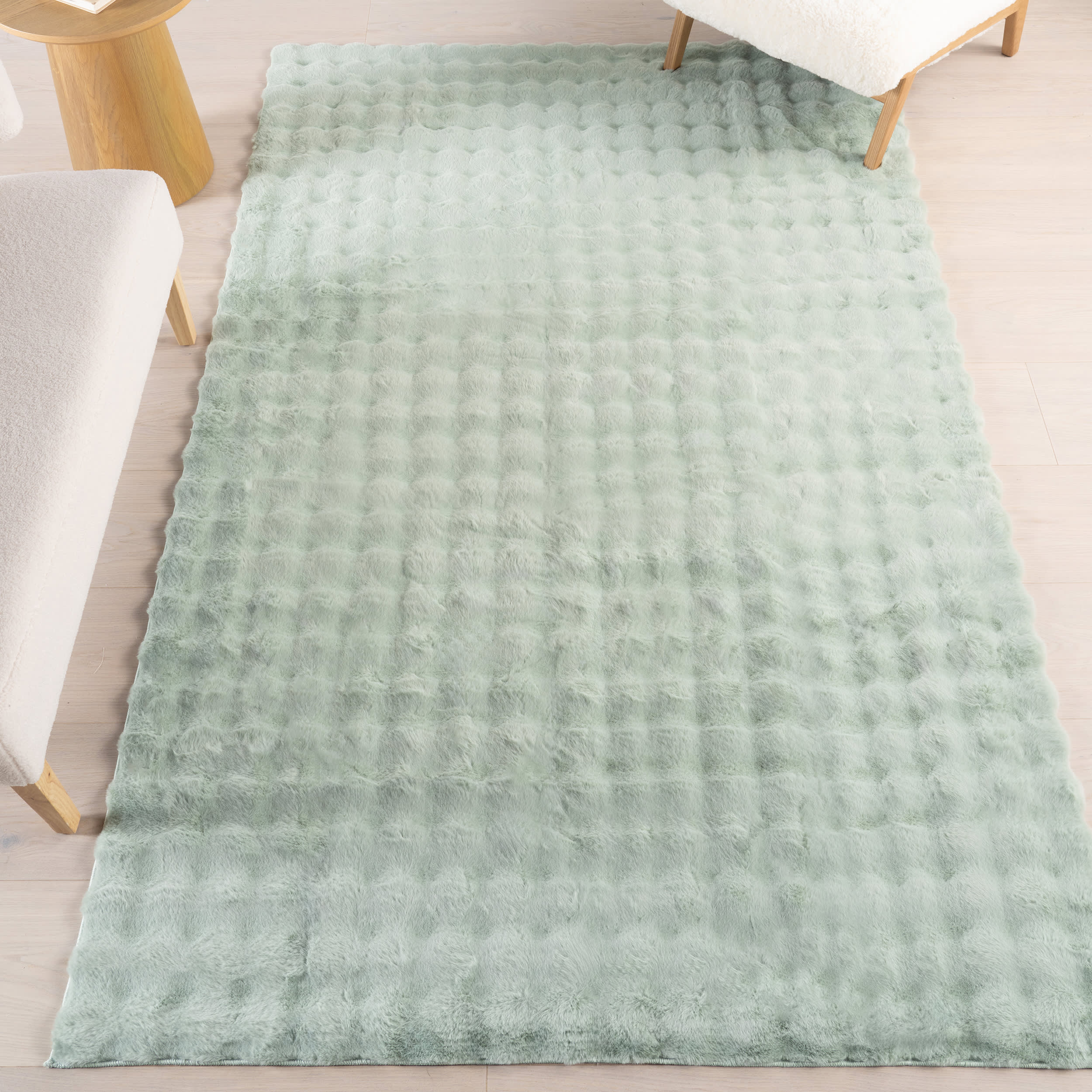 Ivana Checkered Plush Cloud Washable Rug | Green