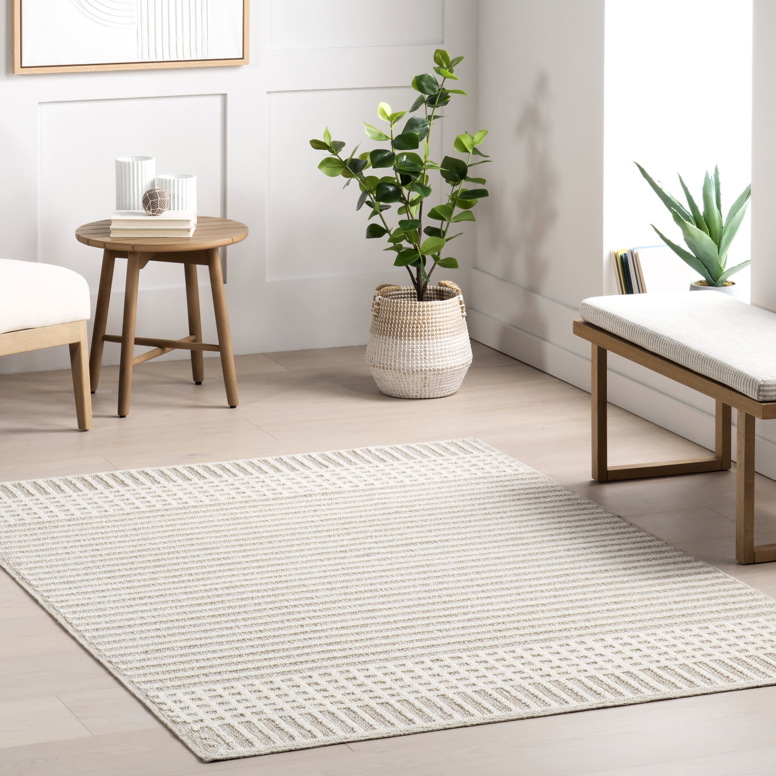 Fredrika Geometric Washable Rug | Light Grey