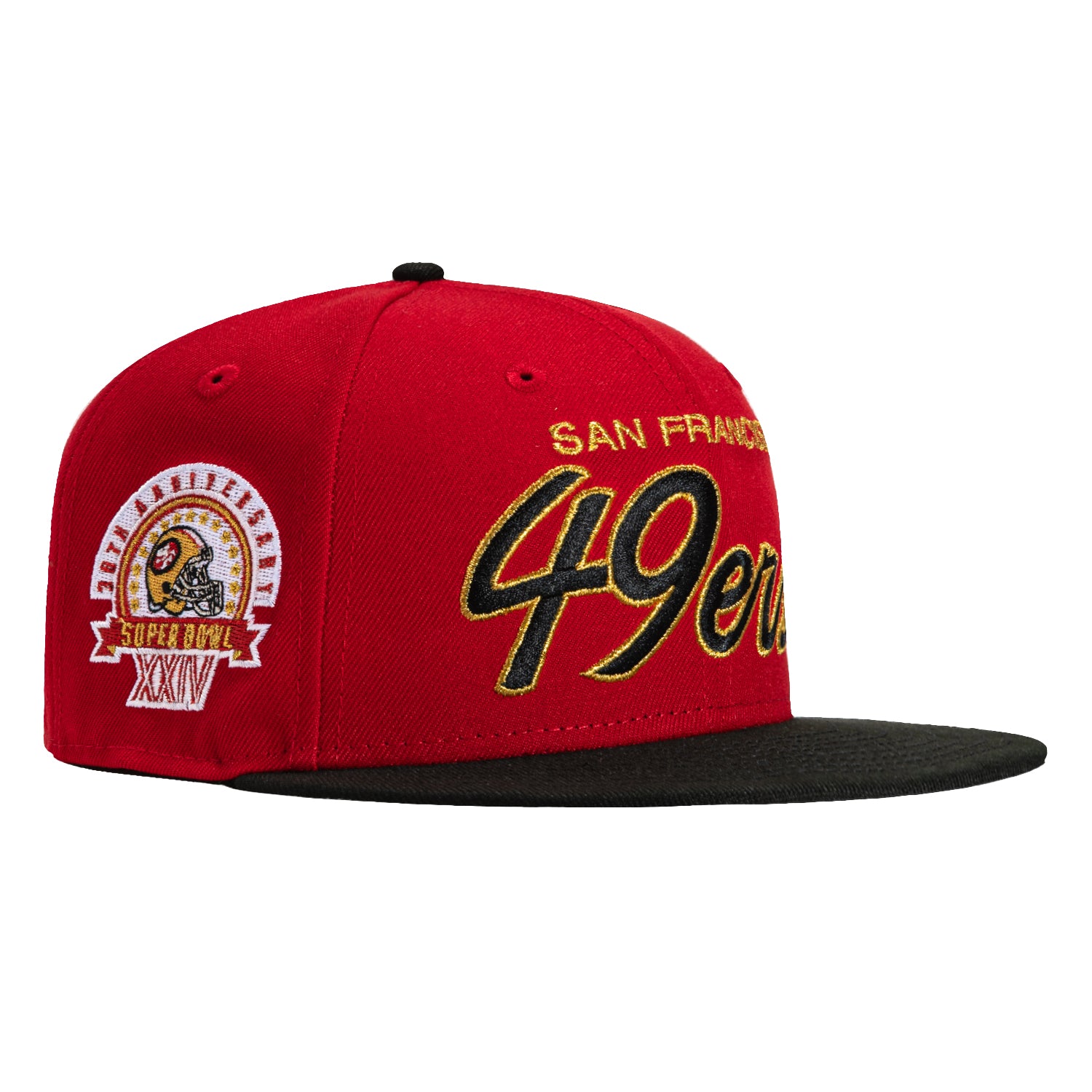 New Era 59Fifty San Francisco 49ers 30th Anniversary Champions Patch Script Hat - Red, Black