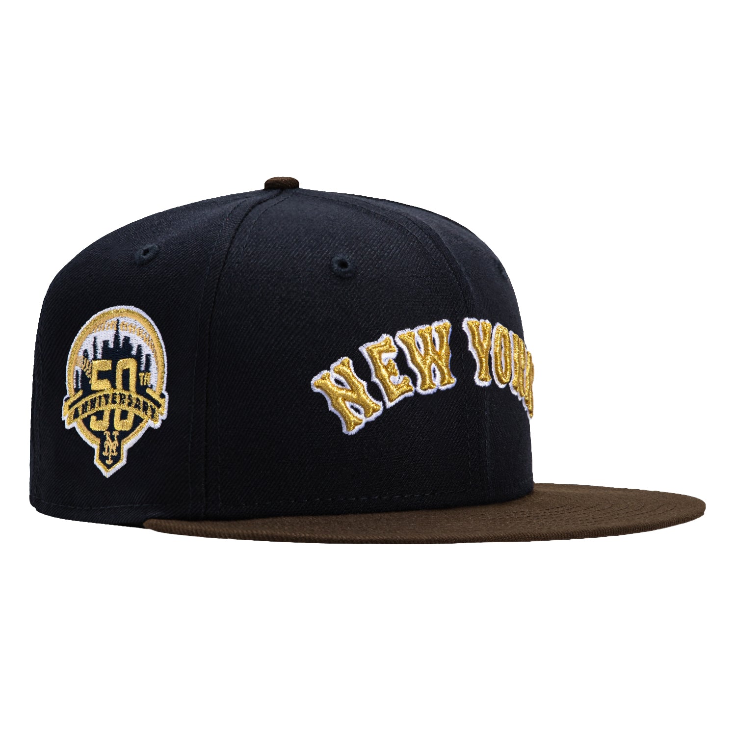 New Era 59Fifty Champagne New York Mets 50th Anniversary Patch Word Hat - Navy, Brown