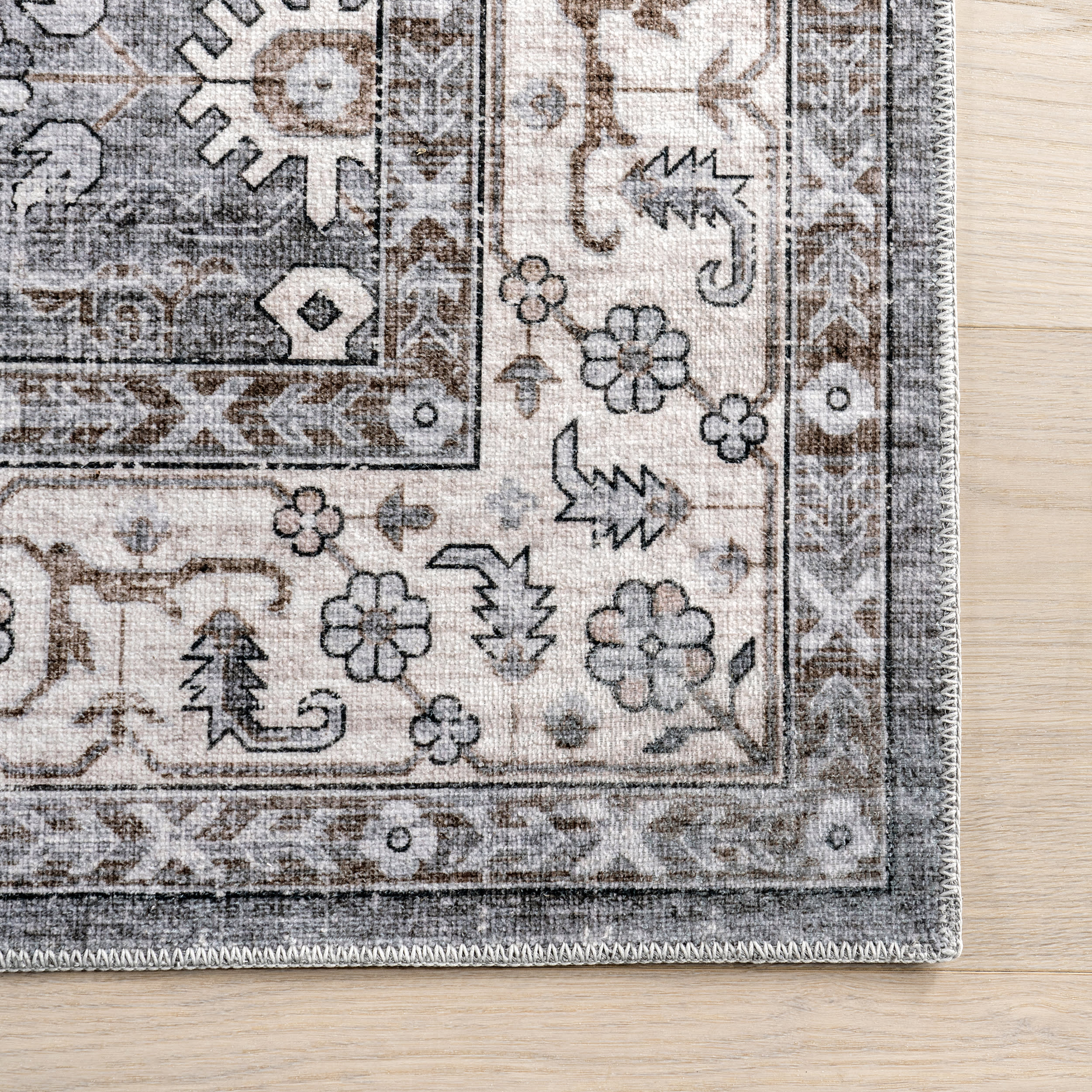 Myrtle Washable Vintage Rug | Grey