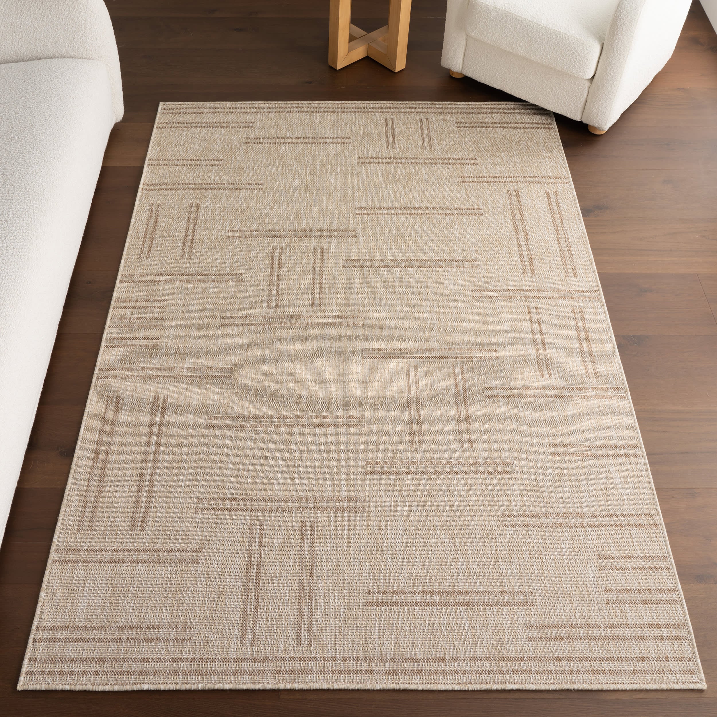 Anaya Perpendicular Lines Indoor/Outdoor Rug | Light Beige