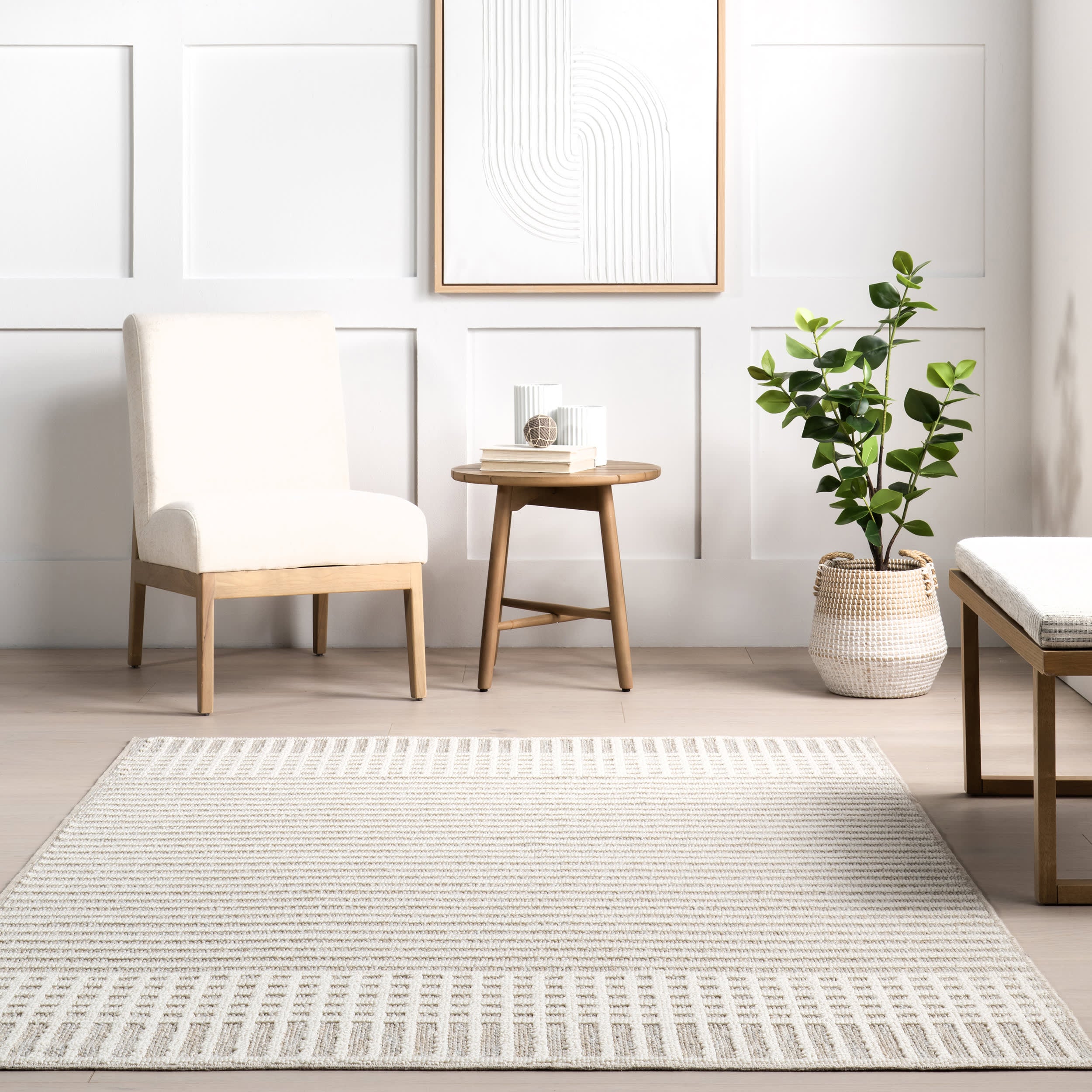 Fredrika Geometric Washable Rug | Light Grey