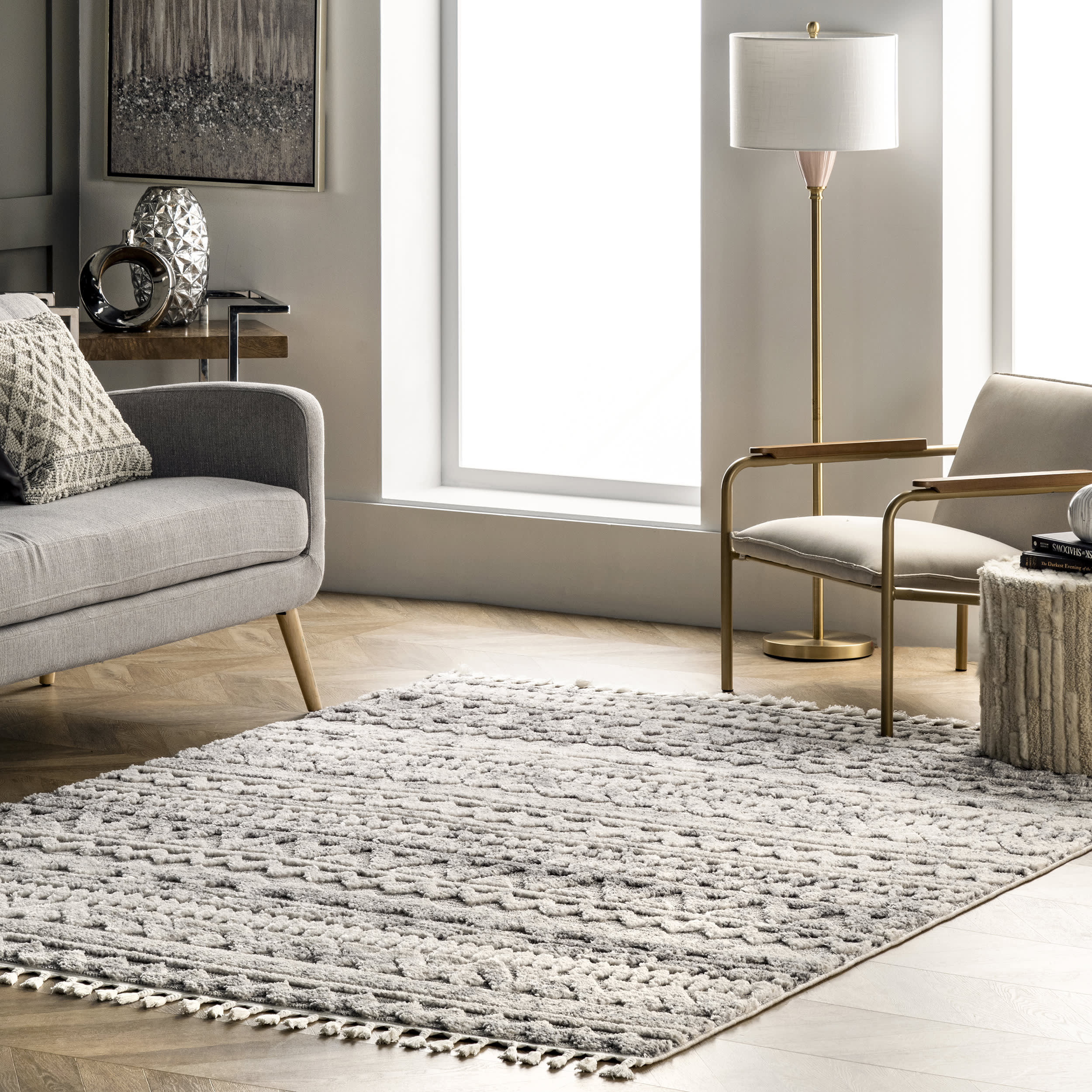 Baker Textured Banded Rug | Grey