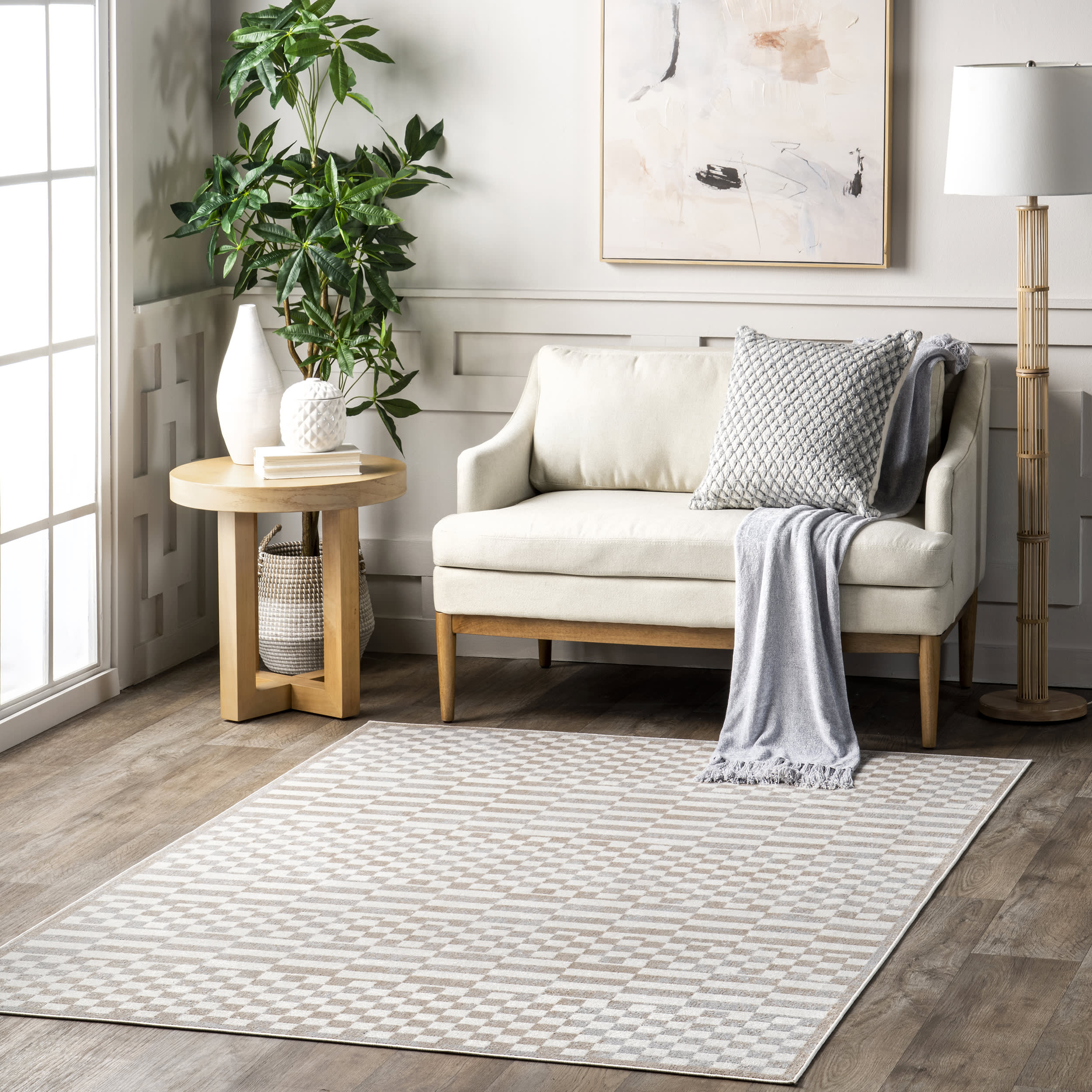 Kallie Washable Tiled Rug | Beige