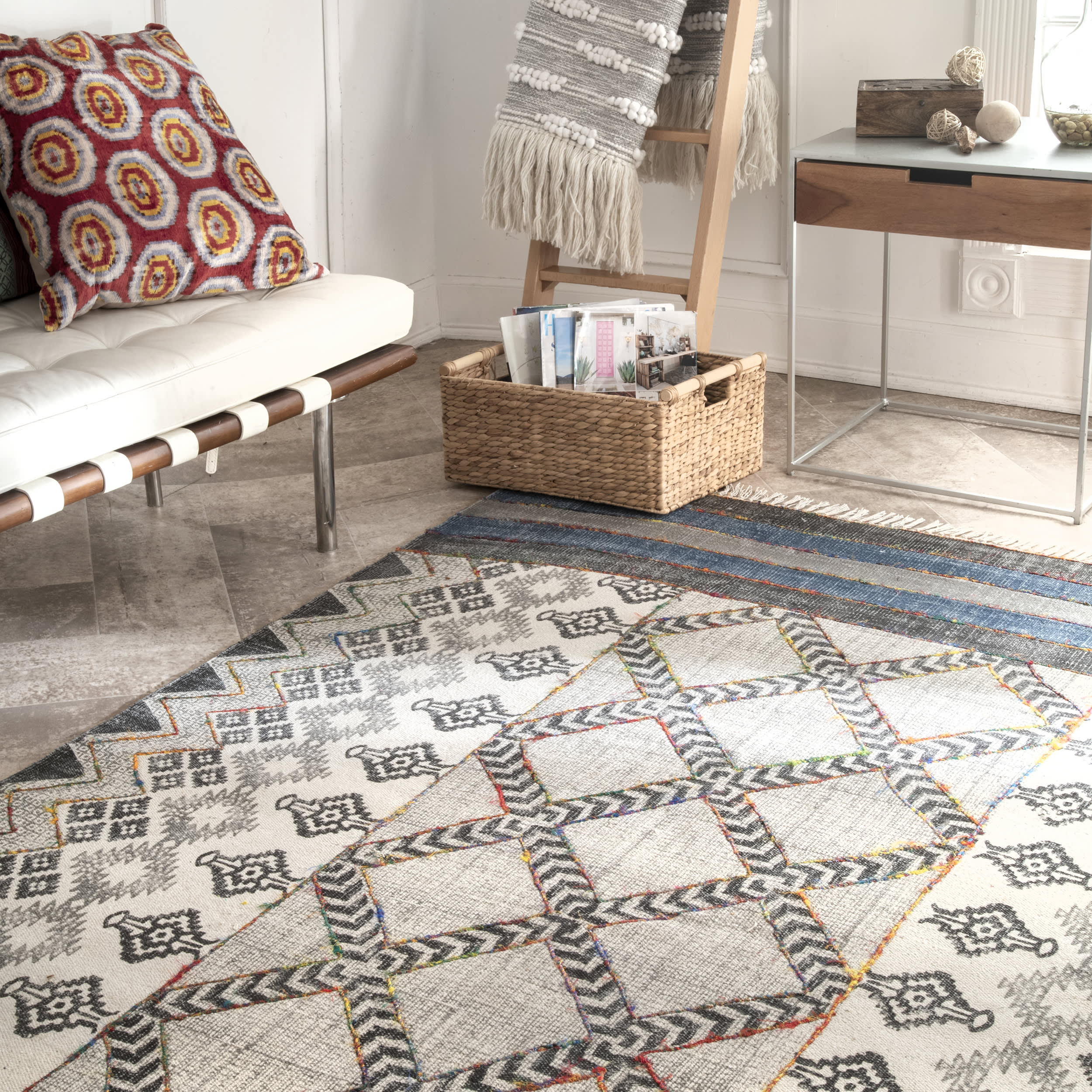 Teri Cotton Geometric Rug | Grey