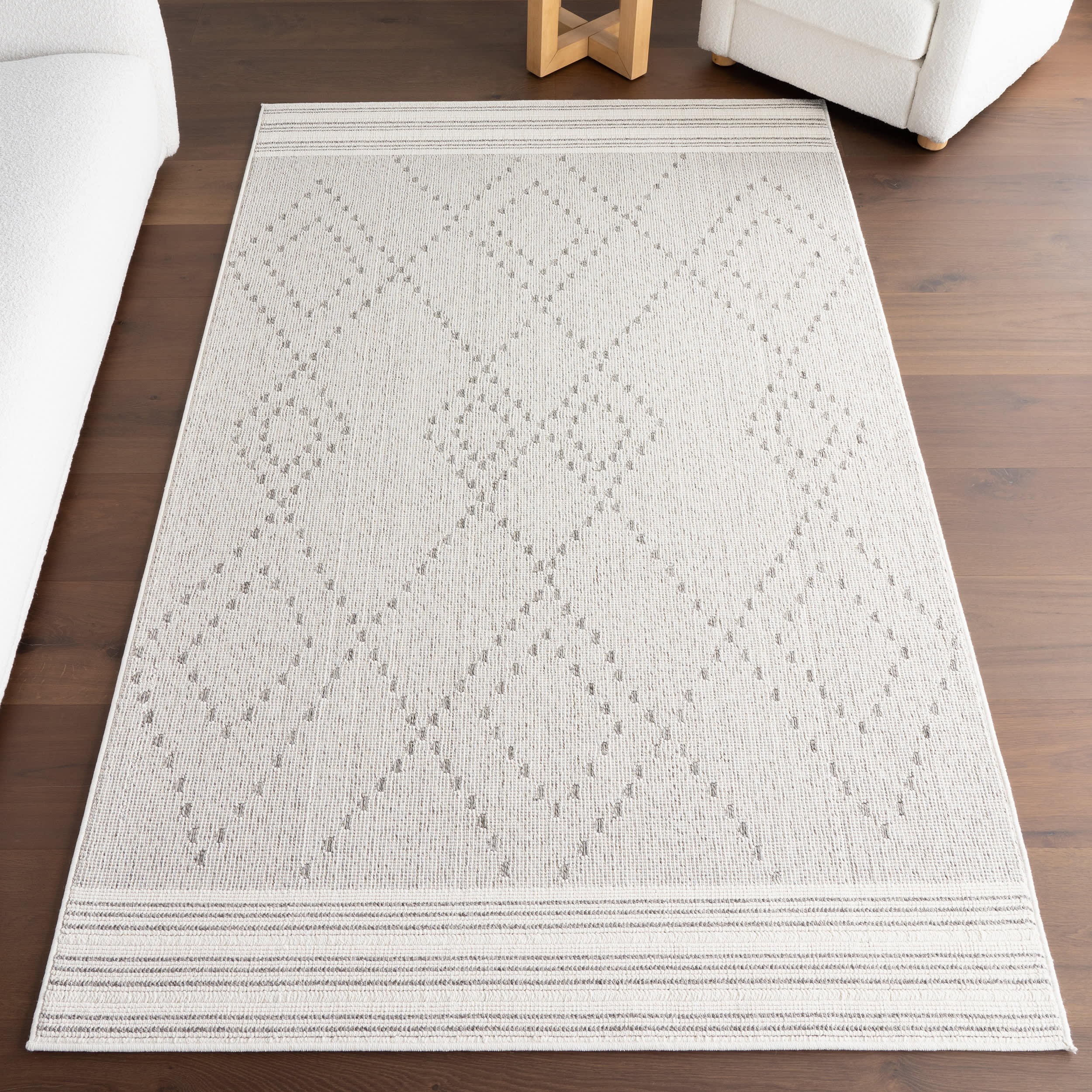 Ellianna Striped Trellis Indoor/Outdoor Rug | Light Grey