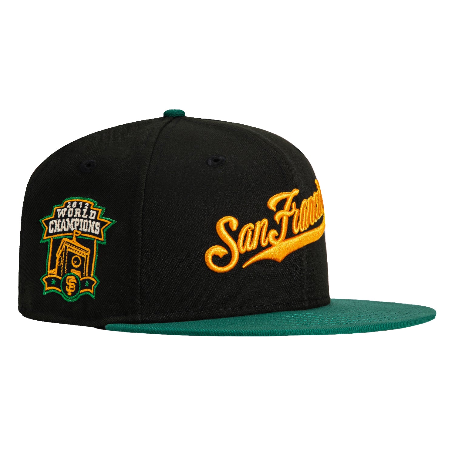 New Era 59Fifty San Francisco Giants 2012 World Series Champions Patch Script Hat - Black, Green, Light Orange