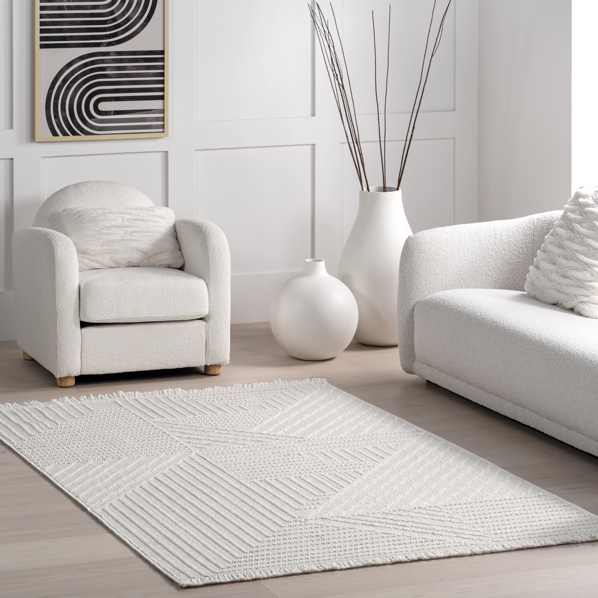 Sisile Zen Garden Tasseled Rug | Off White